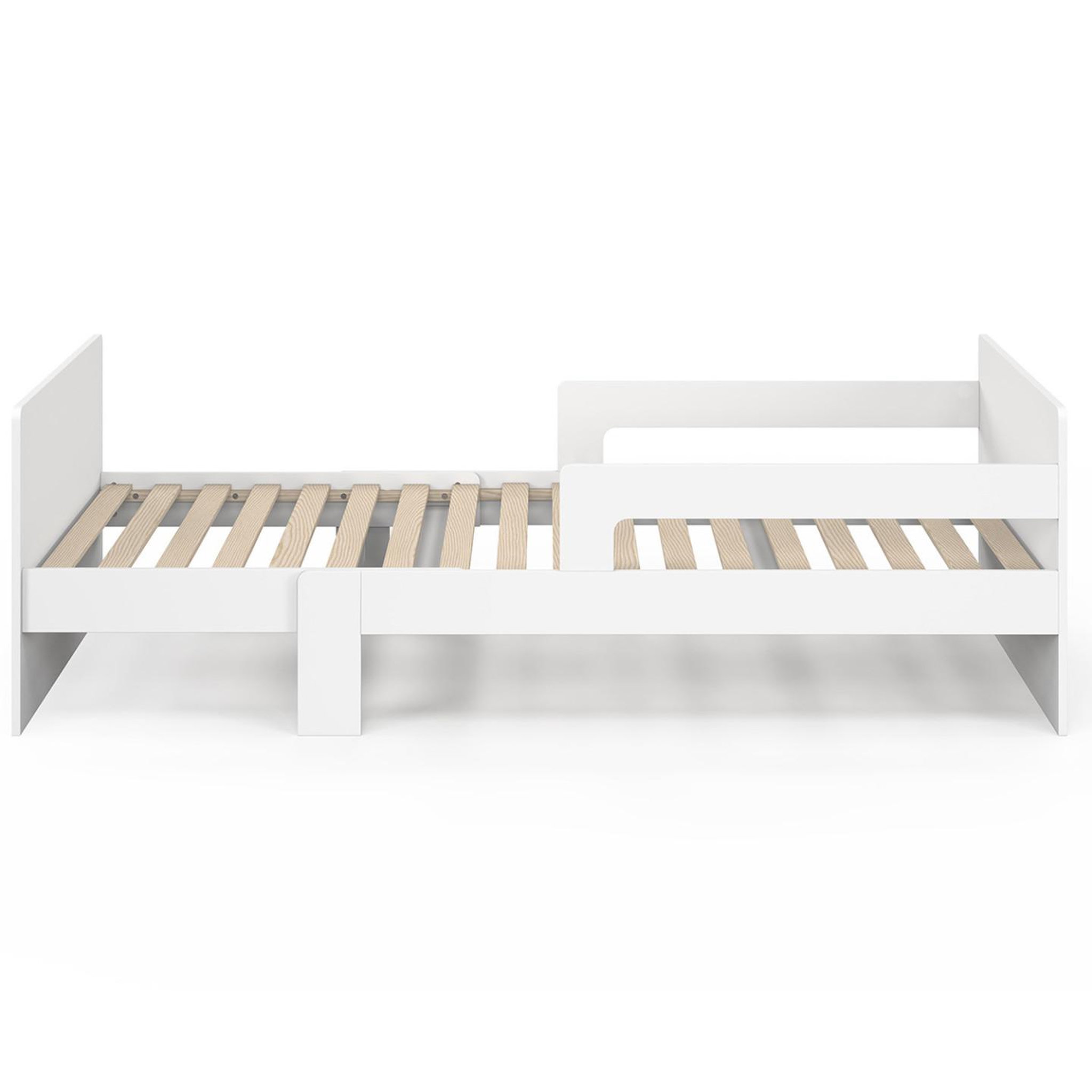 Voir la diapositive 3 : ID MARKET Lit simple évolutif GASPARD 90 x 140/190 cm avec sommier et barrières bois blanc