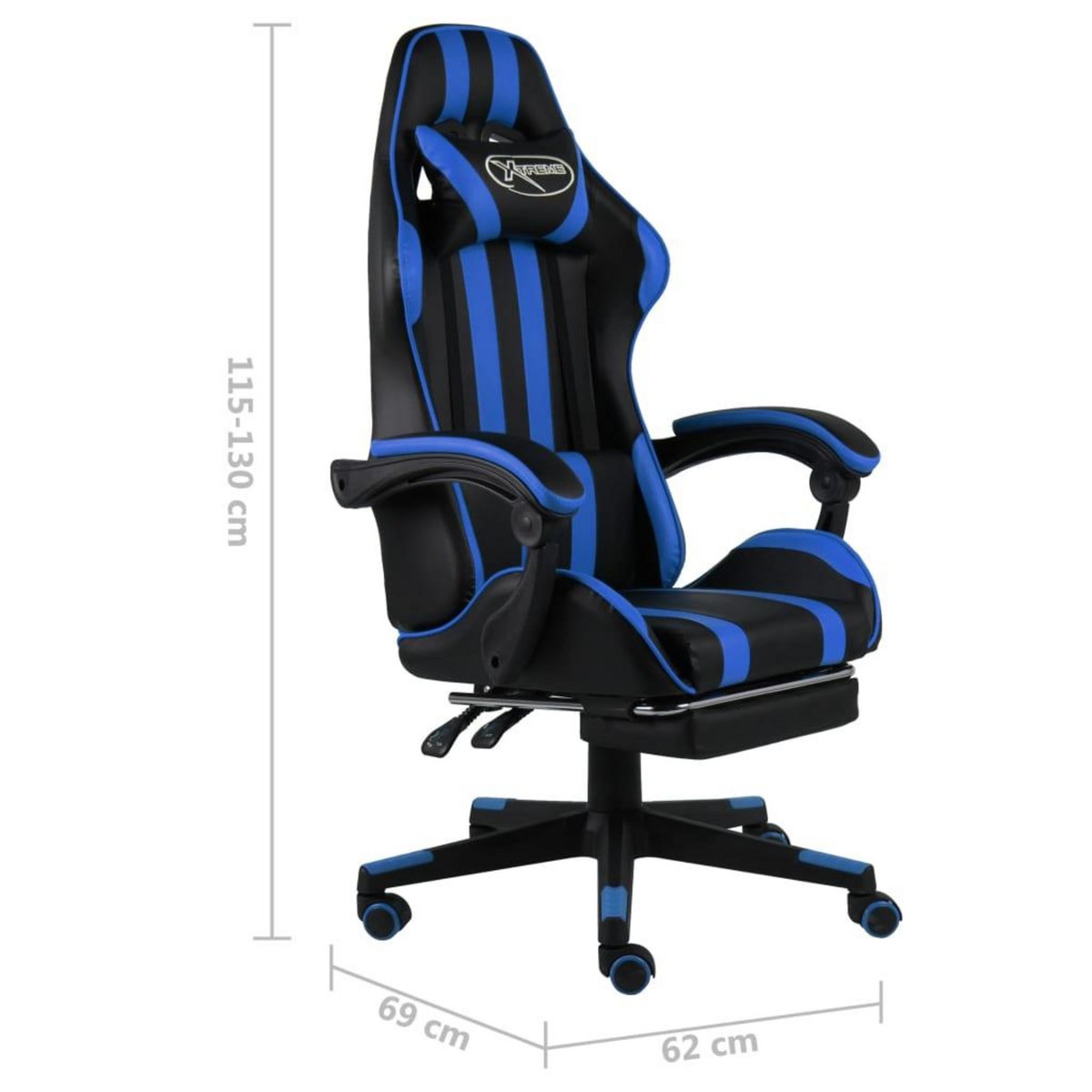 VIDAXL Fauteuil de jeux video avec repose-pied Noir et bleu Similicuir