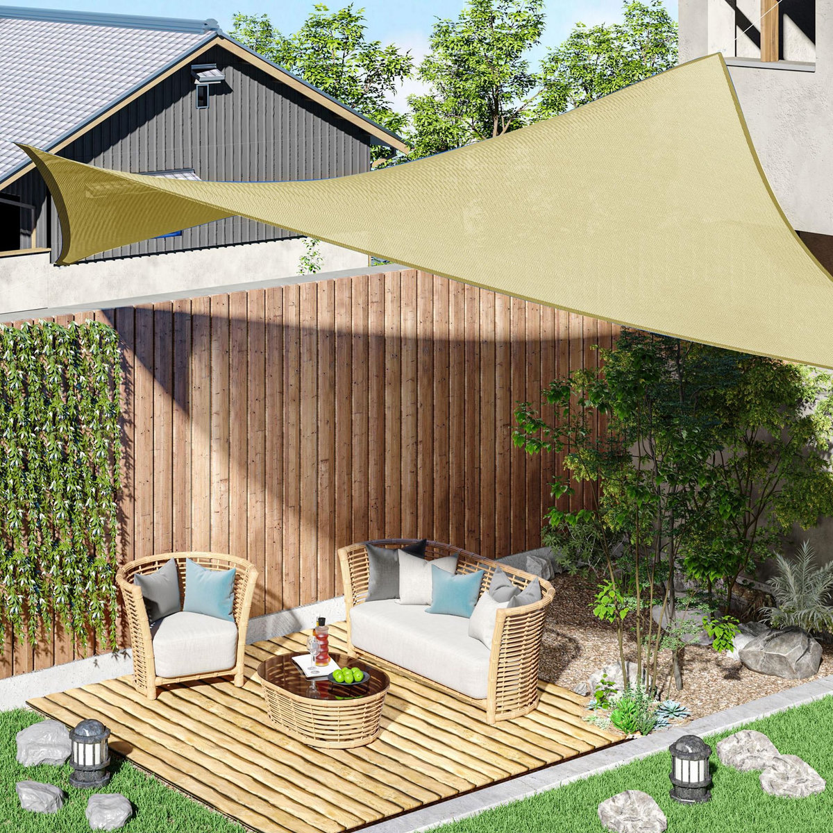 OUTSUNNY Voile d'ombrage carré 3 x 3 m polyéthylène haute densité résistant aux UV coloris sable