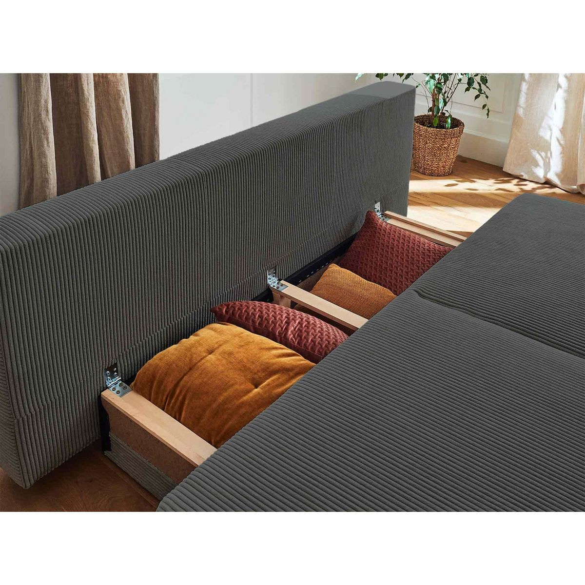 BEST MOBILIER Cristal - canapé 3 places - convertible avec coffre - en velours côtelé