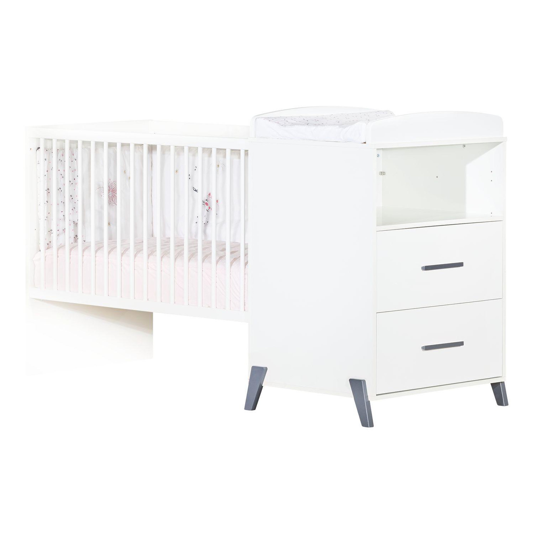 Voir la diapositive 3 : BABY PRICE  Lit bébé combiné 120x60 évolutif en 90x190cm JOY coloris gris  