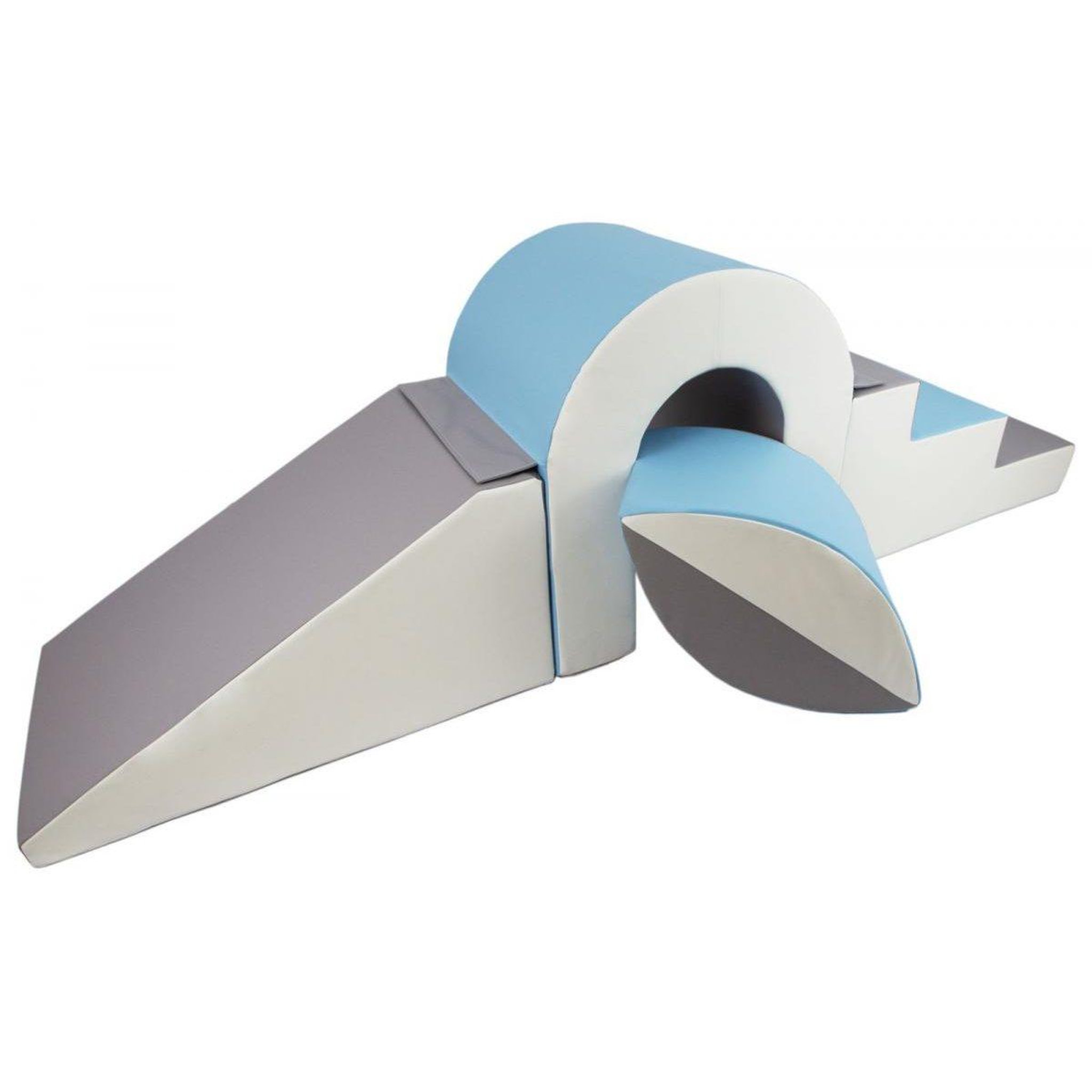 VELINDA Set de blocs en mousse 4 éléments avec petit pont blanc, bleu clair, gris