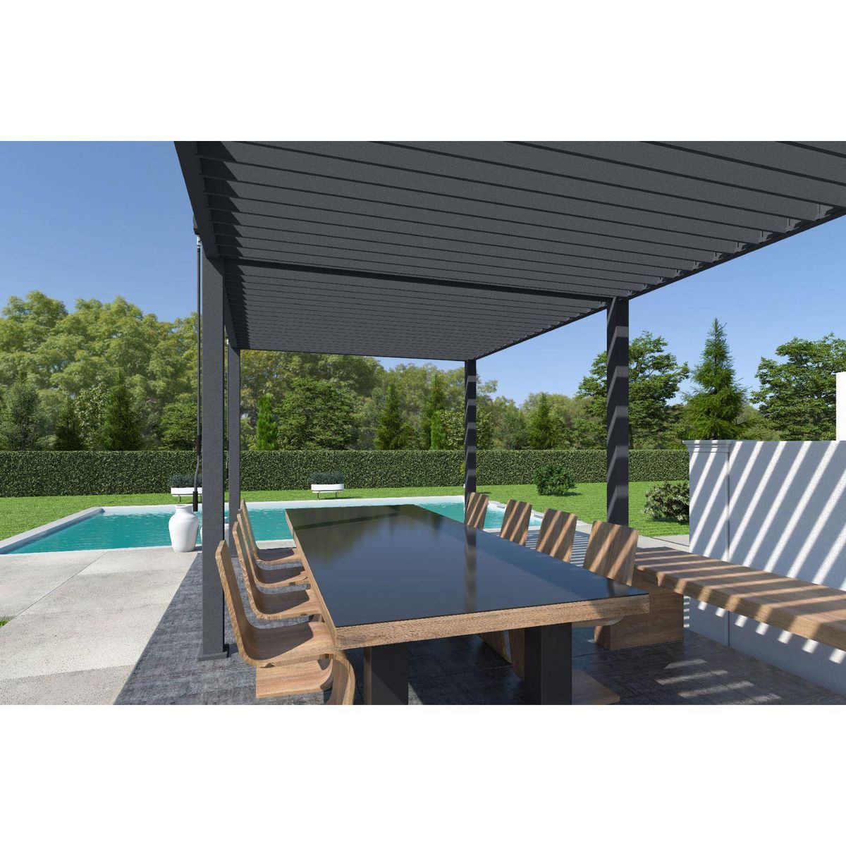 Pergola Bioclimatique autoportée- 3x6 m - Aluminum Anthracite - VS OmBREA®
