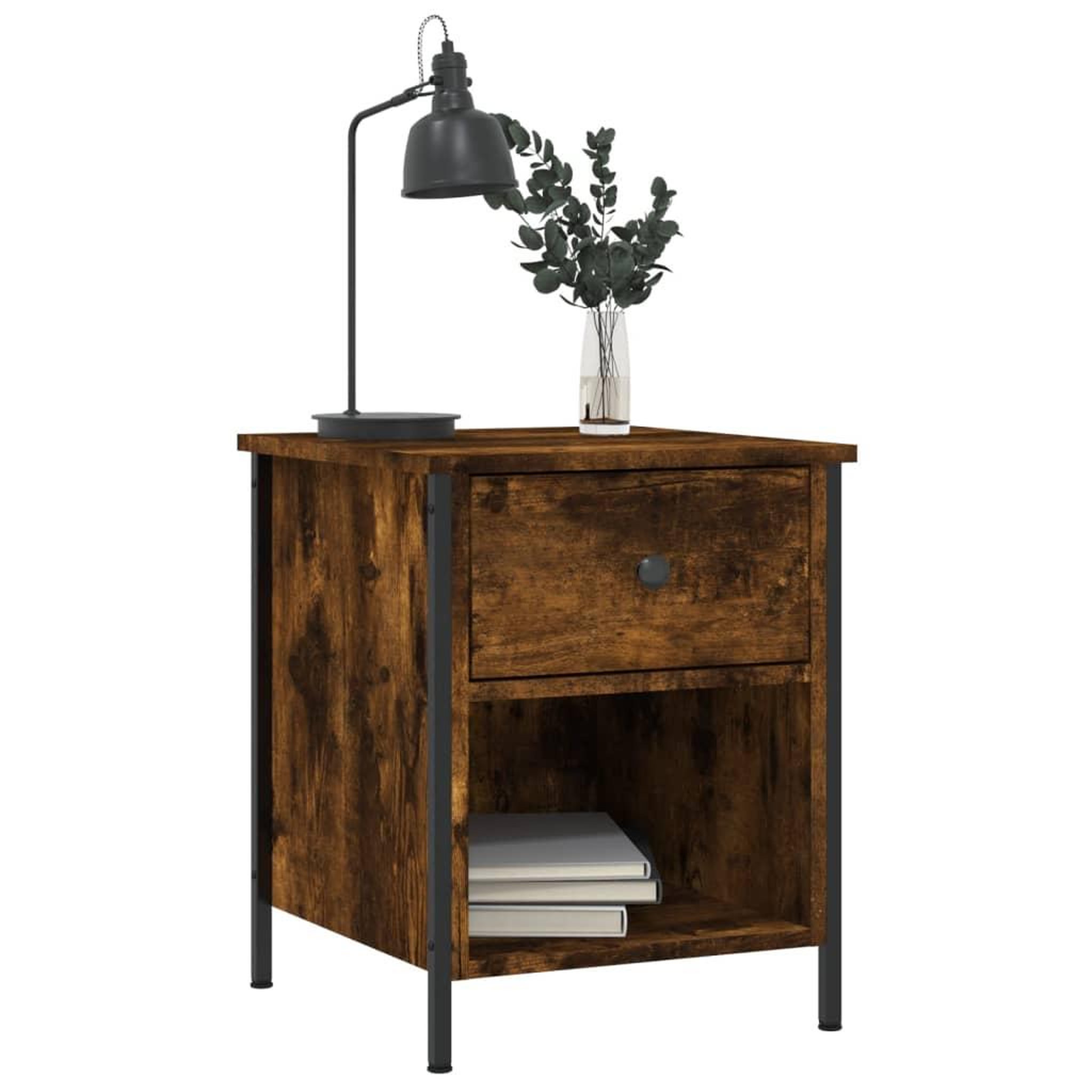Voir la diapositive 3 : VIDAXL Table de chevet chene fume 40x42x50 cm bois d'ingenierie