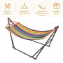 Voir la diapositive 5 : OUTSUNNY Hamac de jardin pliable avec support acier époxy et toile coton lin multicolore