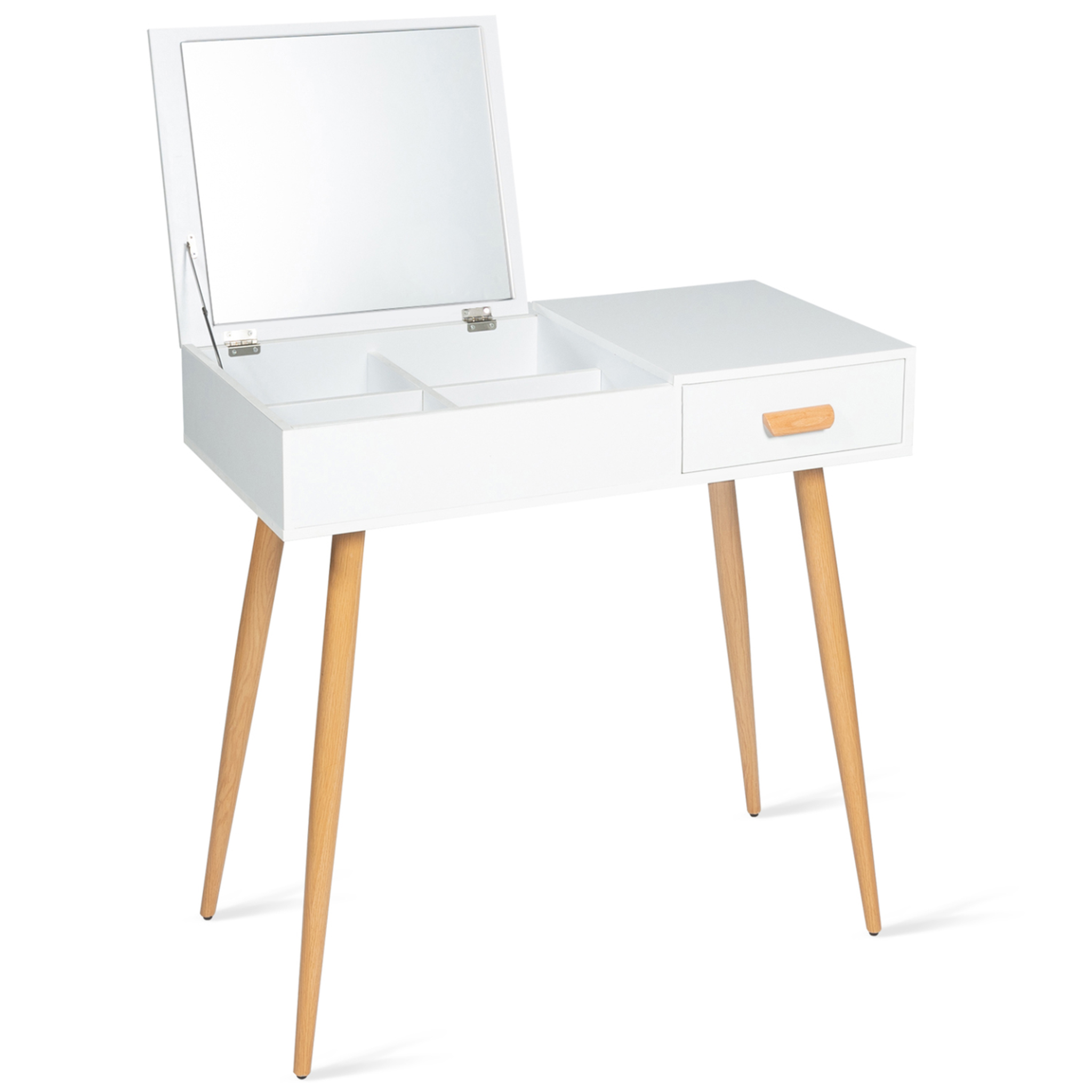 ID MARKET Coiffeuse scandinave lisa miroir rabattable blanche