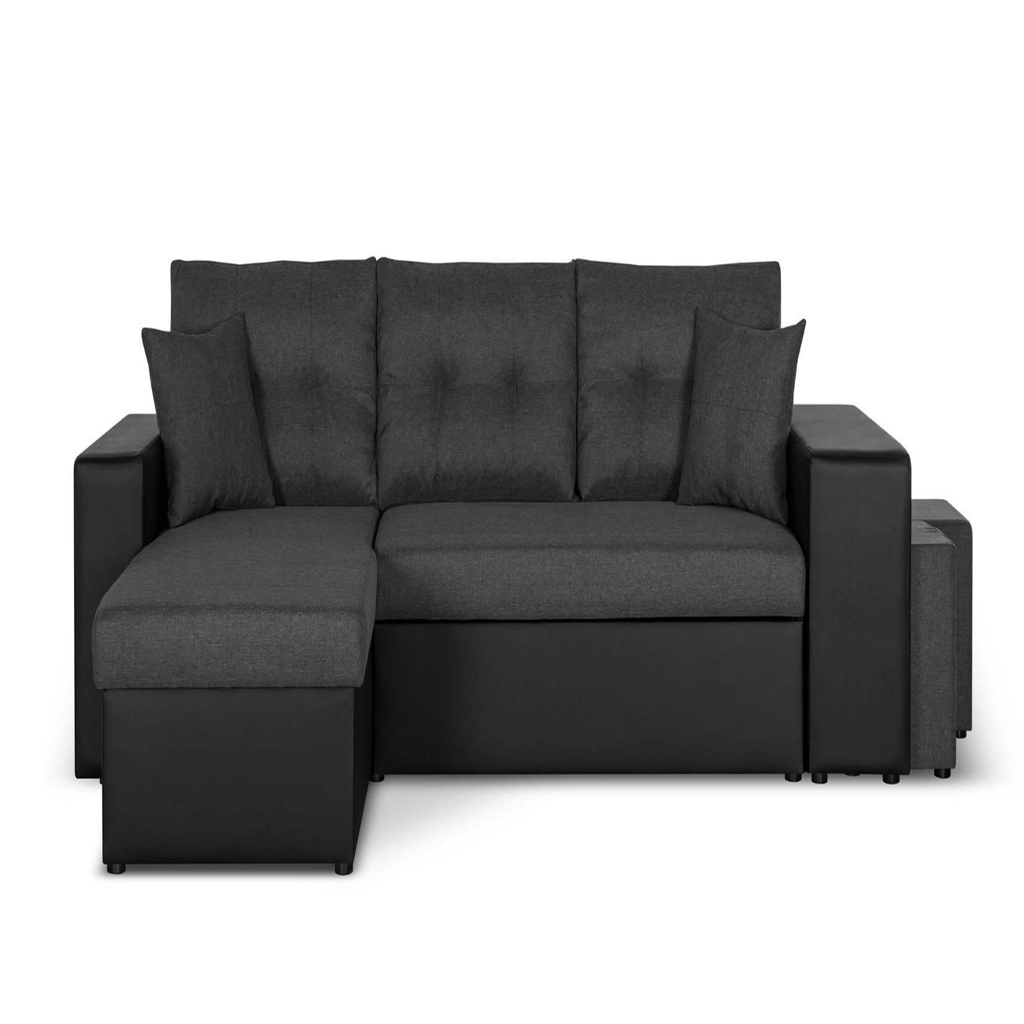Voir la diapositive 6 : BEST MOBILIER California - canapé d'angle réversible - convertible avec coffre et étagère de rangement - en simili et tissu