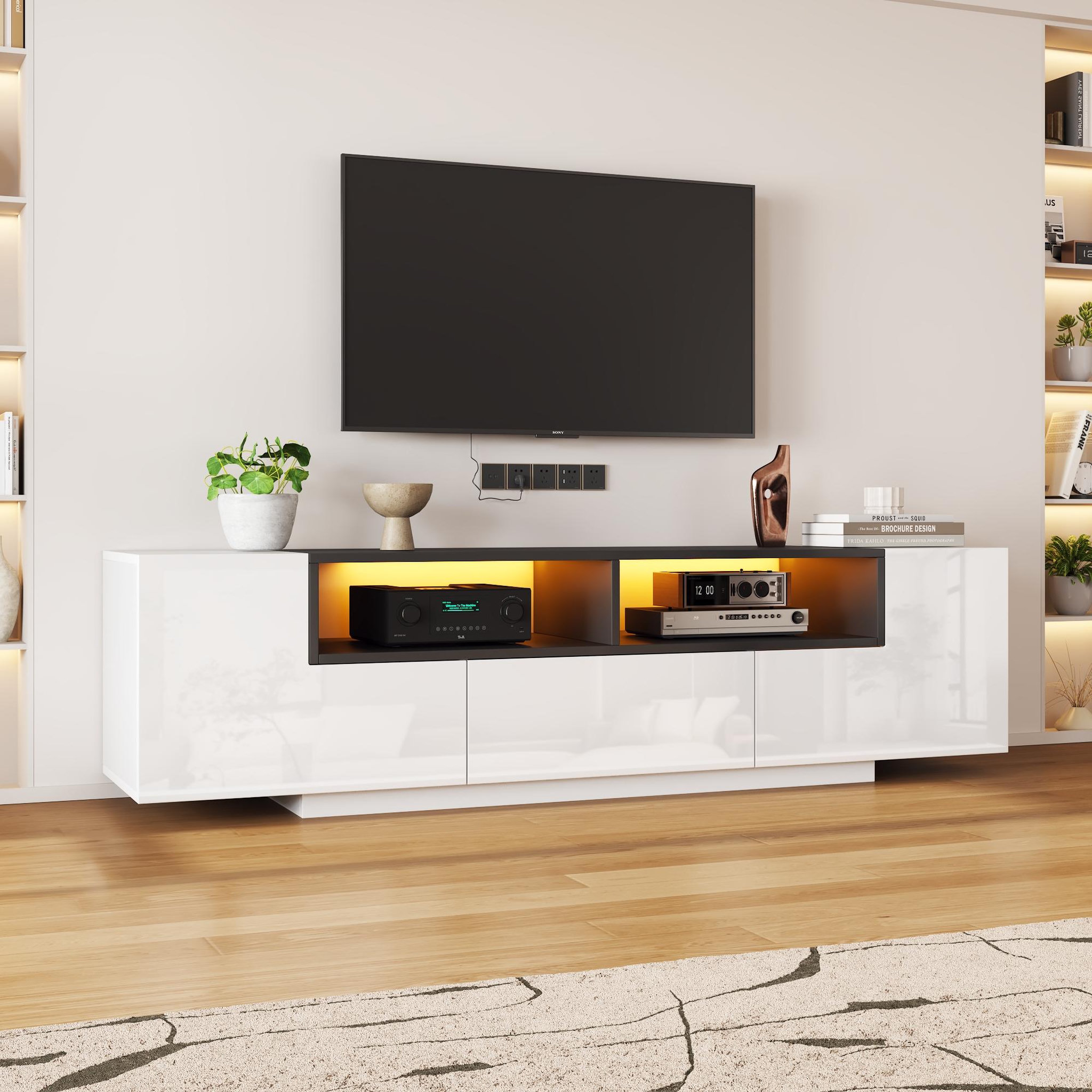 Voir la diapositive 5 : MERAX Meuble tv blanc 180 cm led panneau de particules