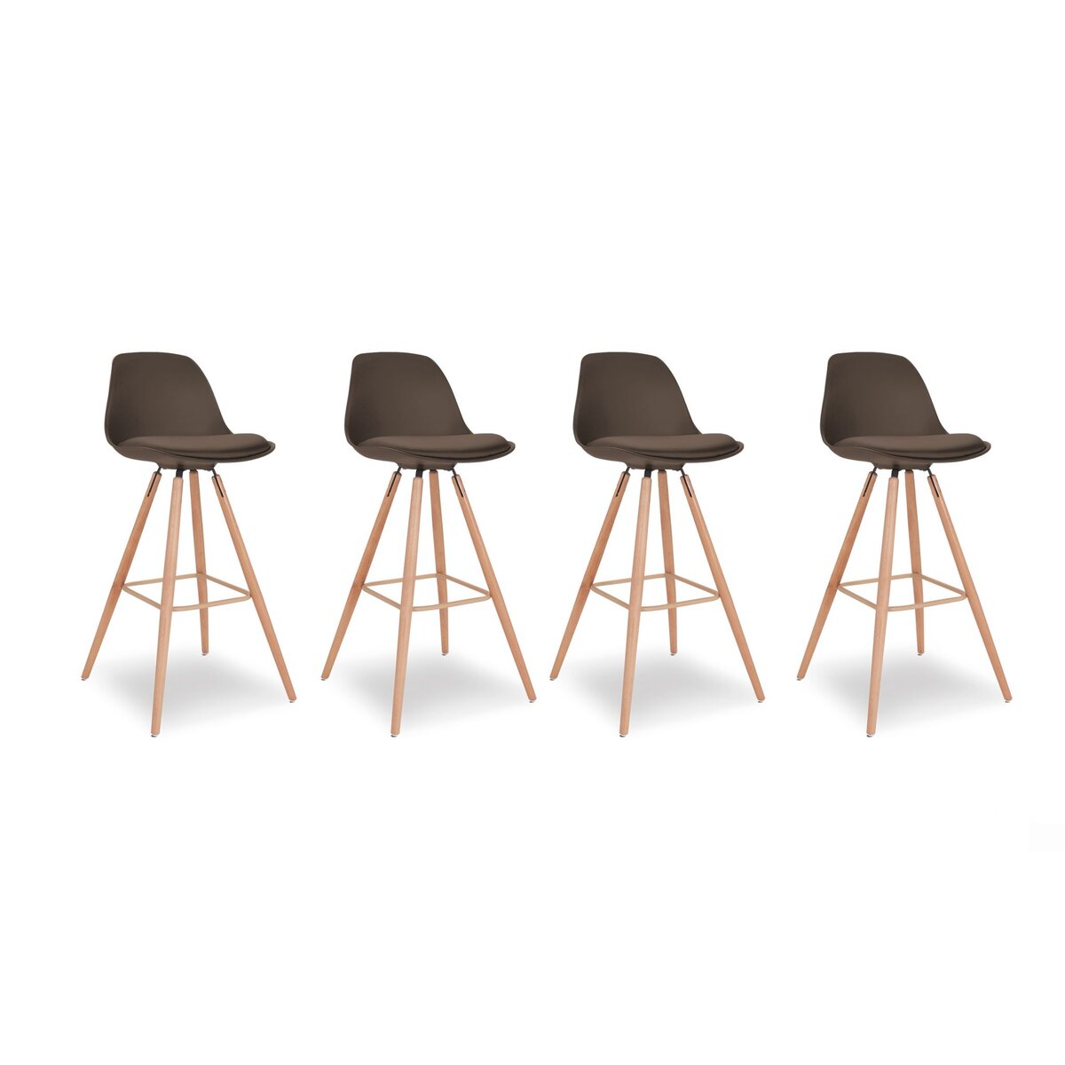 Lot de 4 tabourets de bar pieds bois massif BORGEN