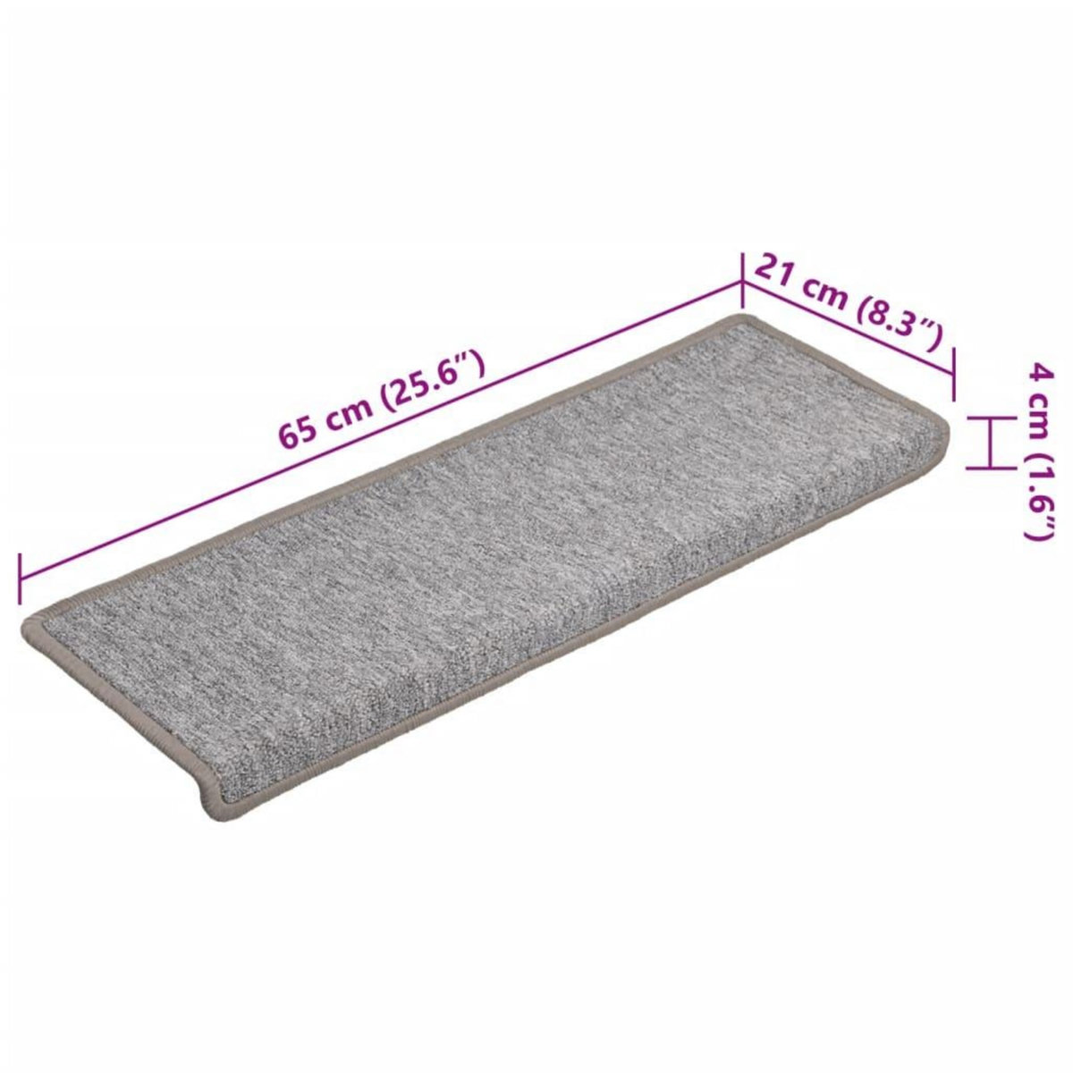 VIDAXL Tapis d'escalier 15 pcs 65x21x4 cm Gris clair