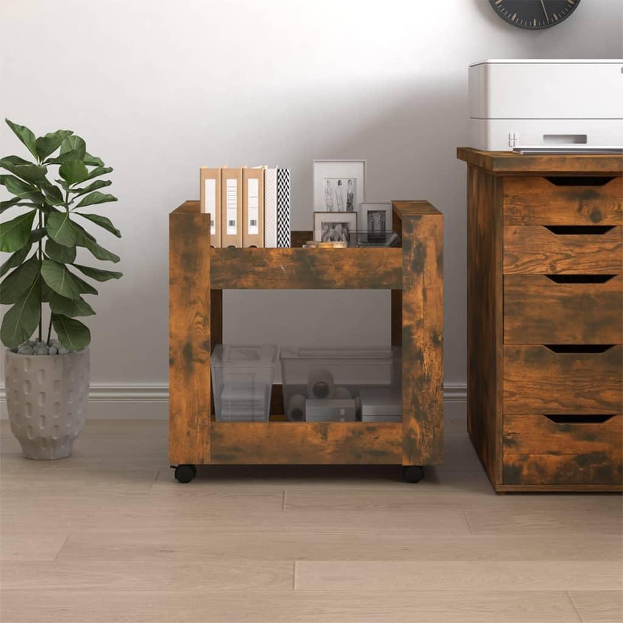 Voir la diapositive 4 : VIDAXL Chariot de bureau Chene fume 60x45x60 cm Bois d'ingenierie