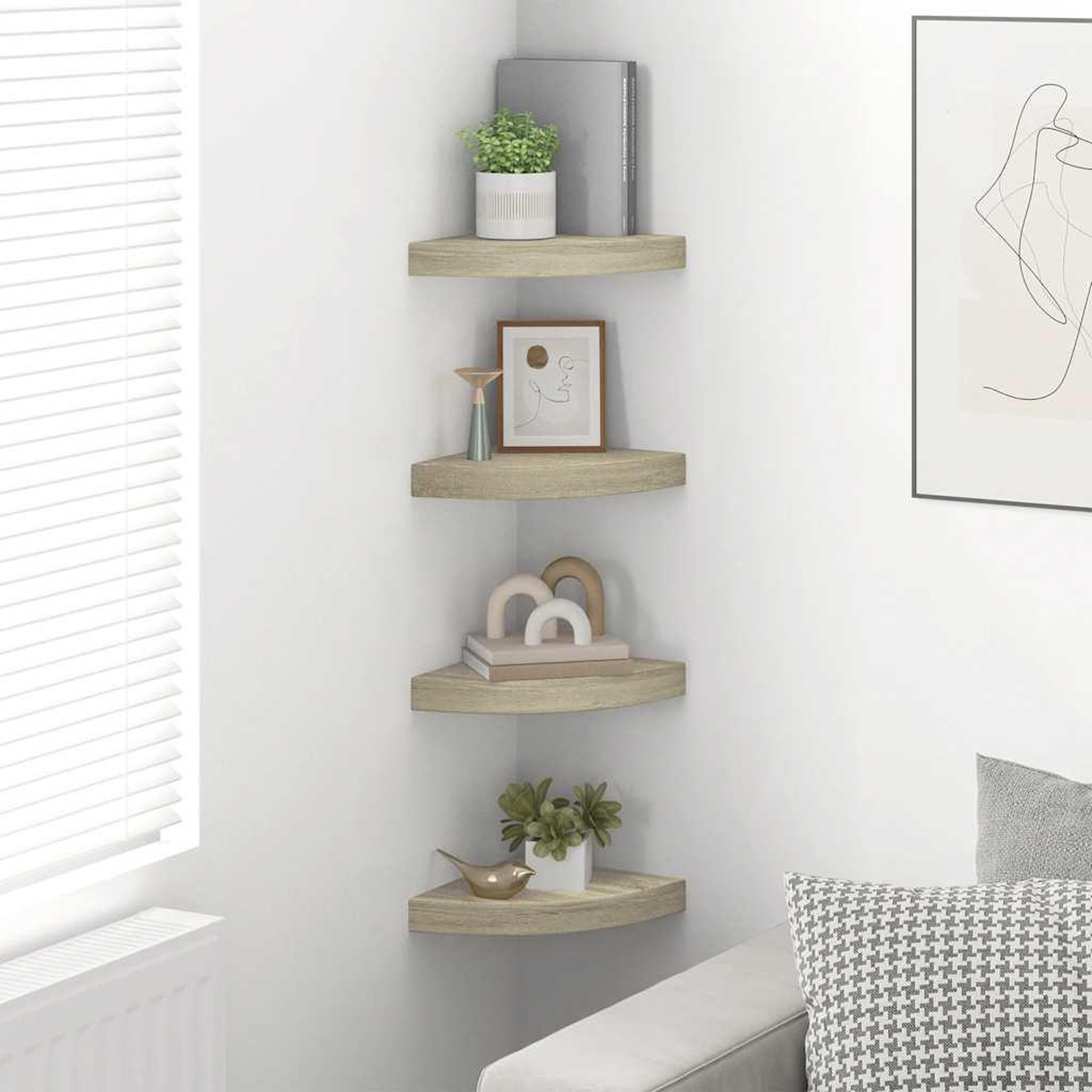 Voir la diapositive 3 : VIDAXL Etageres d'angle flottantes 4 pcs chene 25x25x3,8 cm mdf