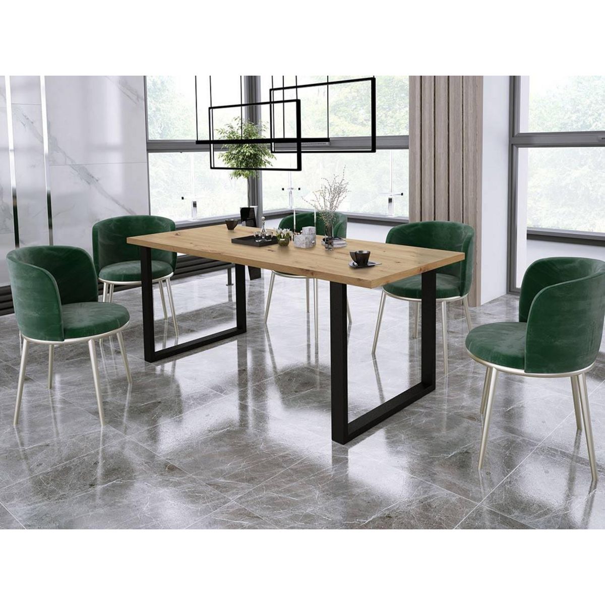 BEST MOBILIER Caronal - table à manger - aspect chêne clair et noir - 4 à 8 personnes