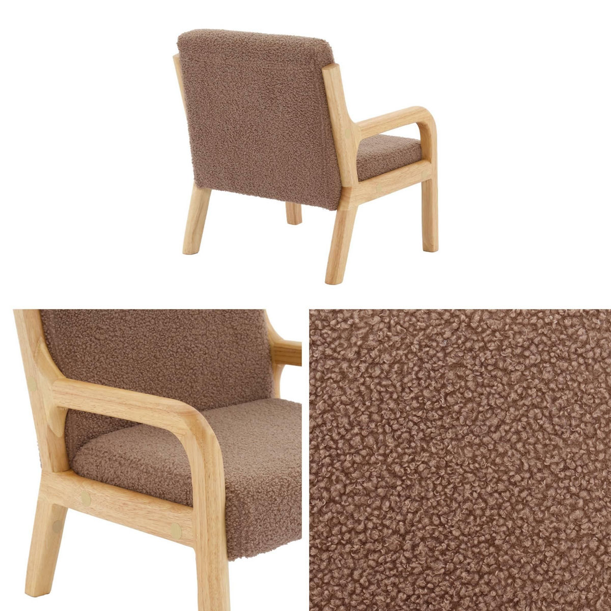 SWEEEK Fauteuil scandinave enfant en bois et tissu bouclette marron