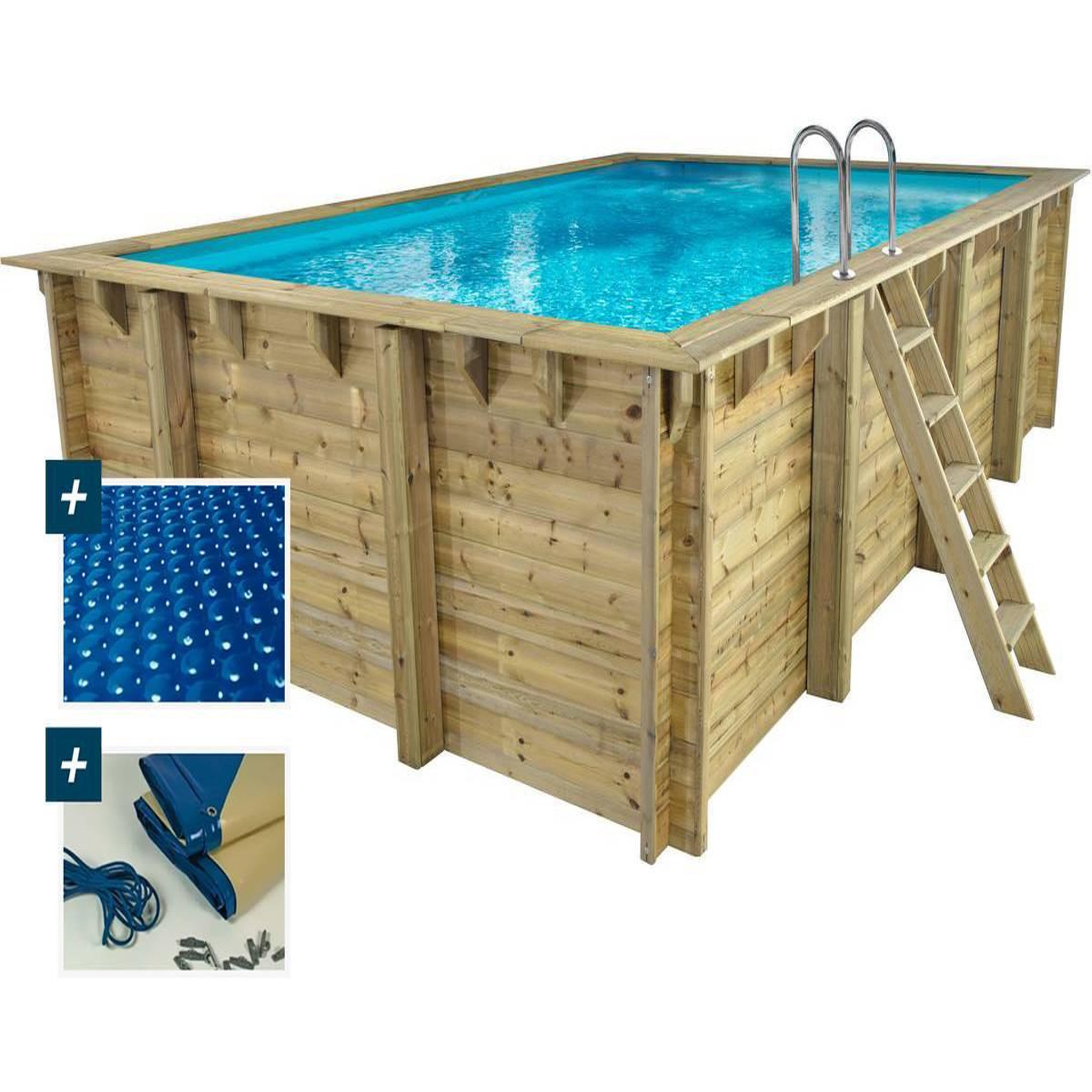 Voir la diapositive 1 : Habitat et Jardin Piscine bois rectangle   panama 130  - 6.20 x 4.10 x 1.30 m + bâche à bulles 180 µ - bâche hiver 280 g/m² +