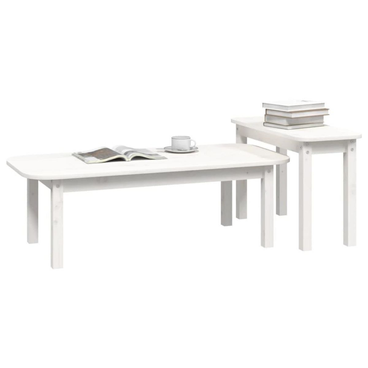 VIDAXL Ensemble de tables basses 2 pcs Blanc Bois massif de pin