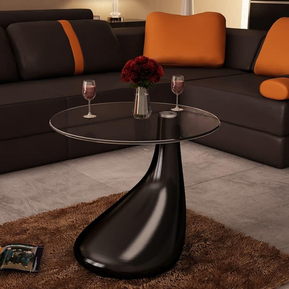 VIDAXL Table basse avec dessus de table en verre rond Noir brillant