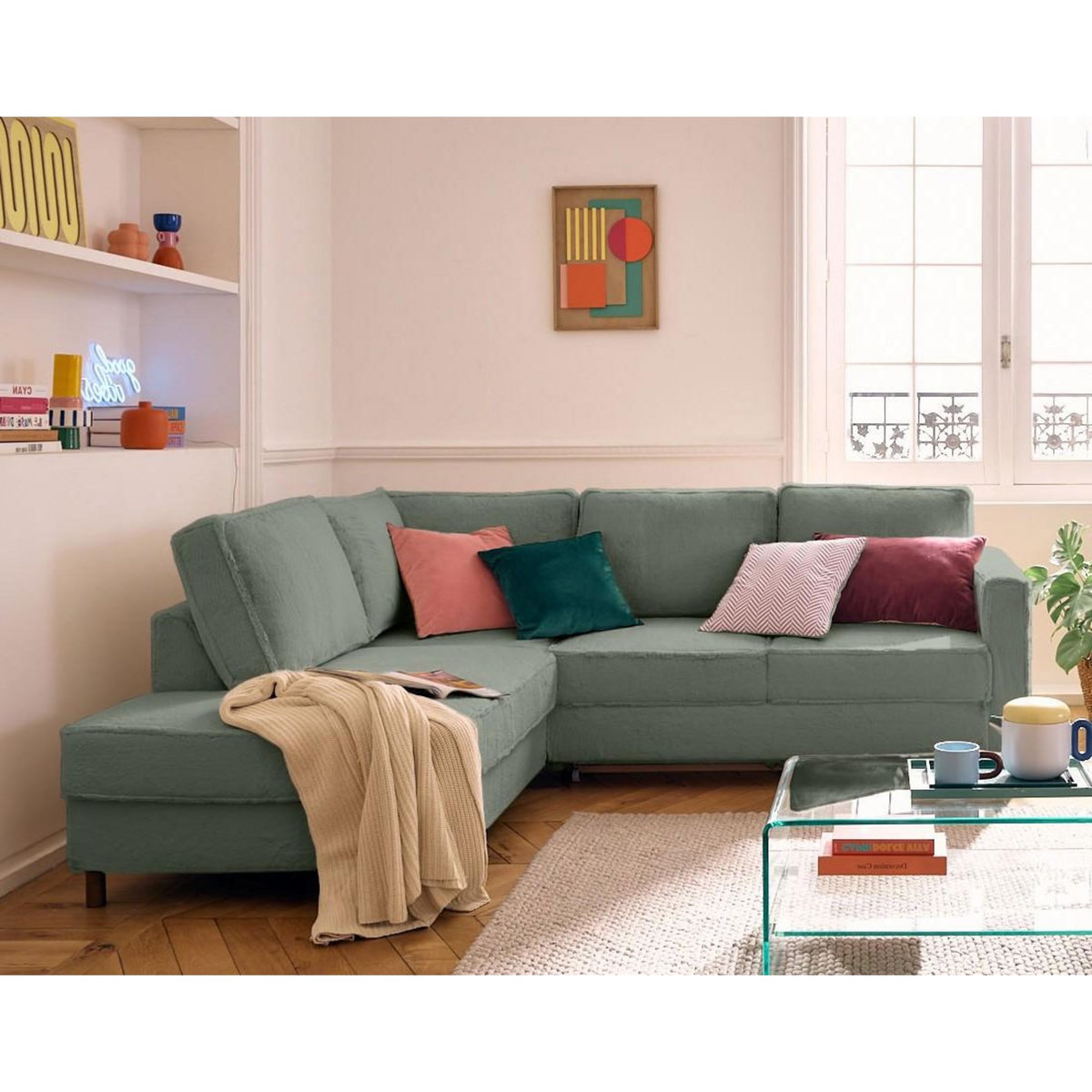 LISA DESIGN Jake - canapé d'angle gauche 5 places convertible en fausse fourrure