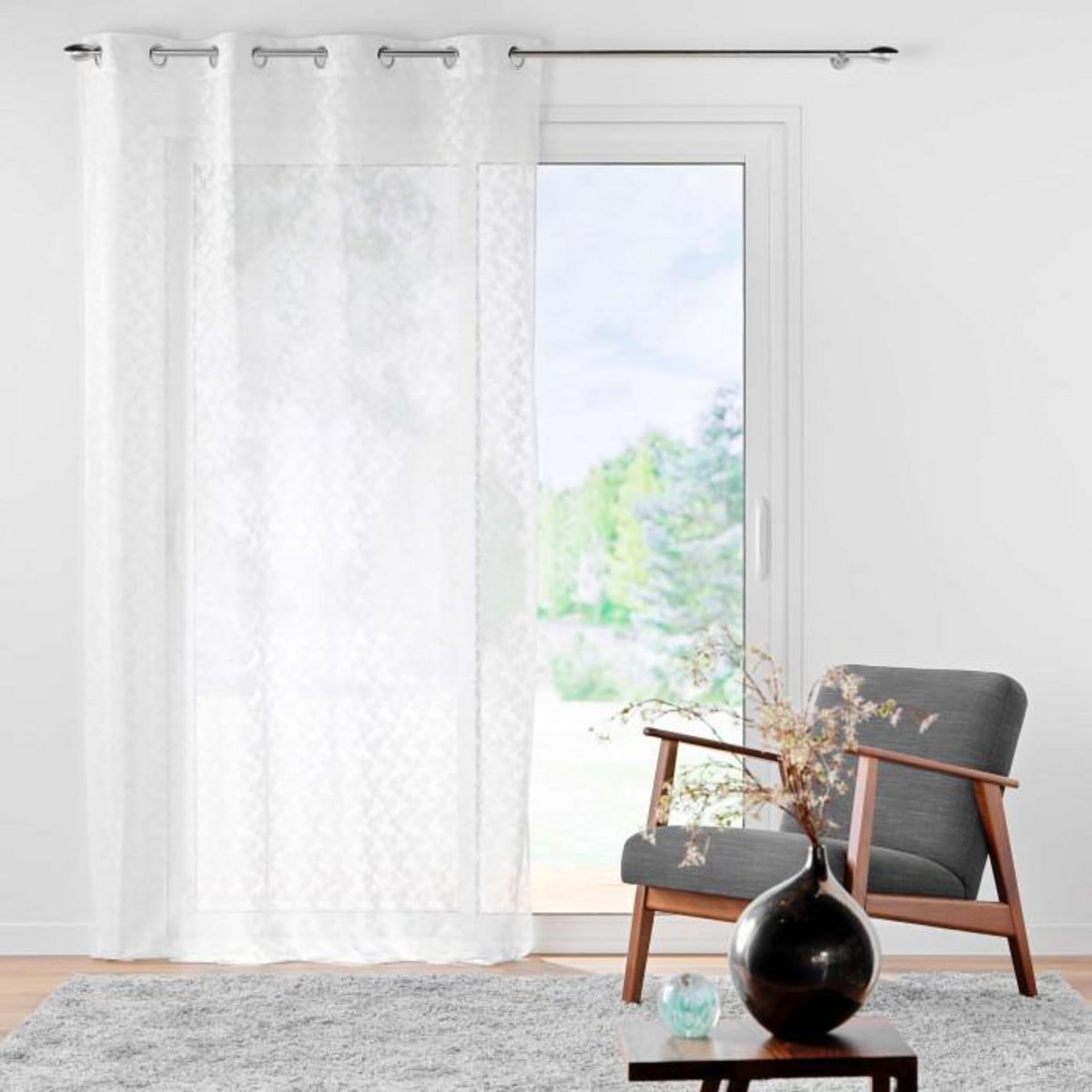 Paris Prix Rideau Voilage à Œillets Maille  Fanny  140x280cm Blanc