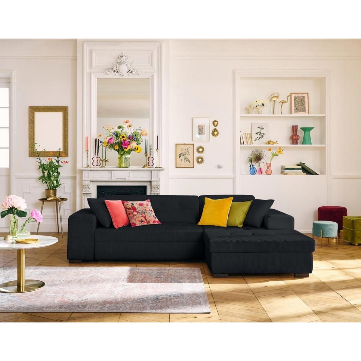 LISA DESIGN Vermont - canapé d'angle droit - 4 places - convertible avec coffre - en velours côtelé