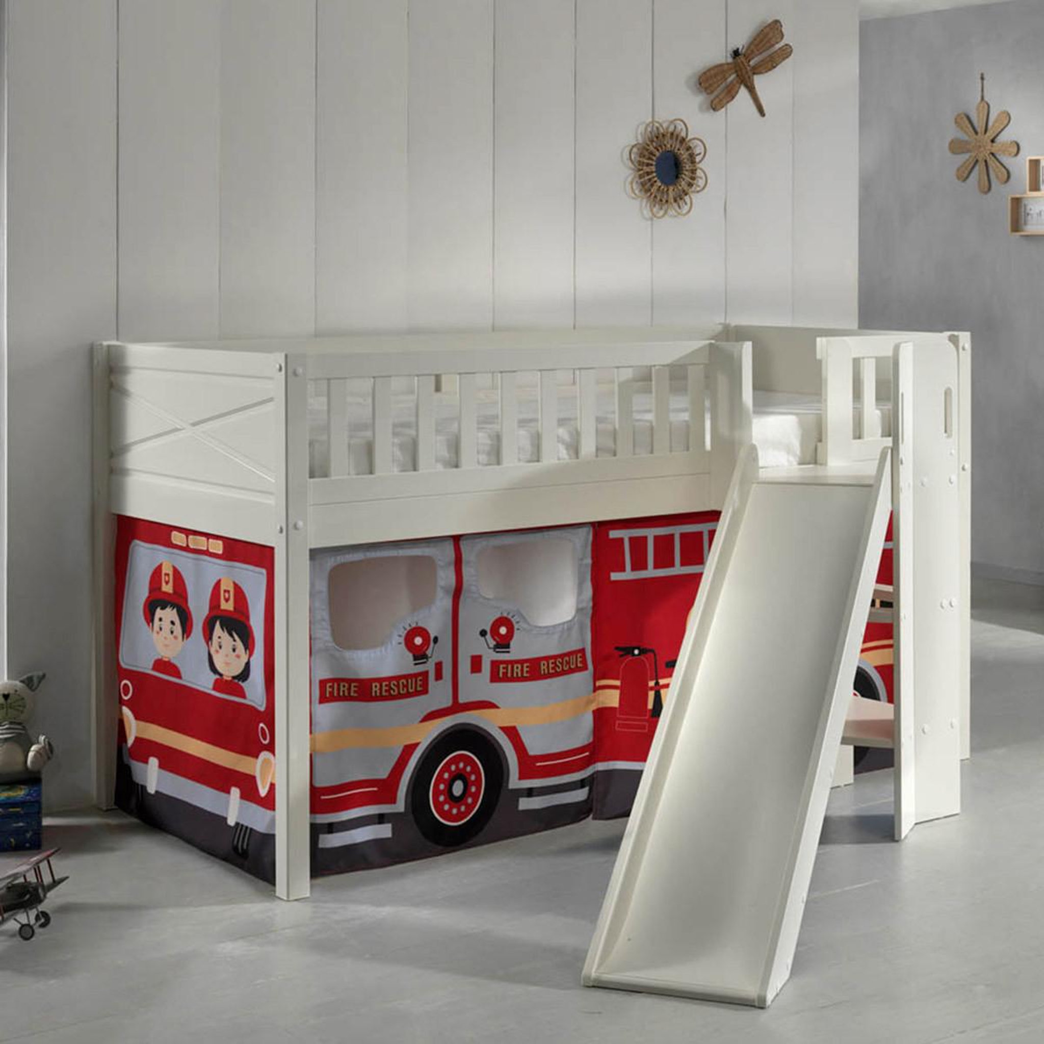 Voir la diapositive 5 : Paris Prix Lit enfant toboggan & tente  scott fire trucker  90x200cm blanc