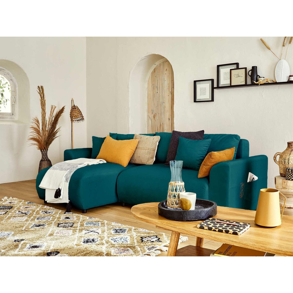 LISA DESIGN Camelia - canapé d'angle réversible - 4 places - convertible avec coffre et poches - en velours