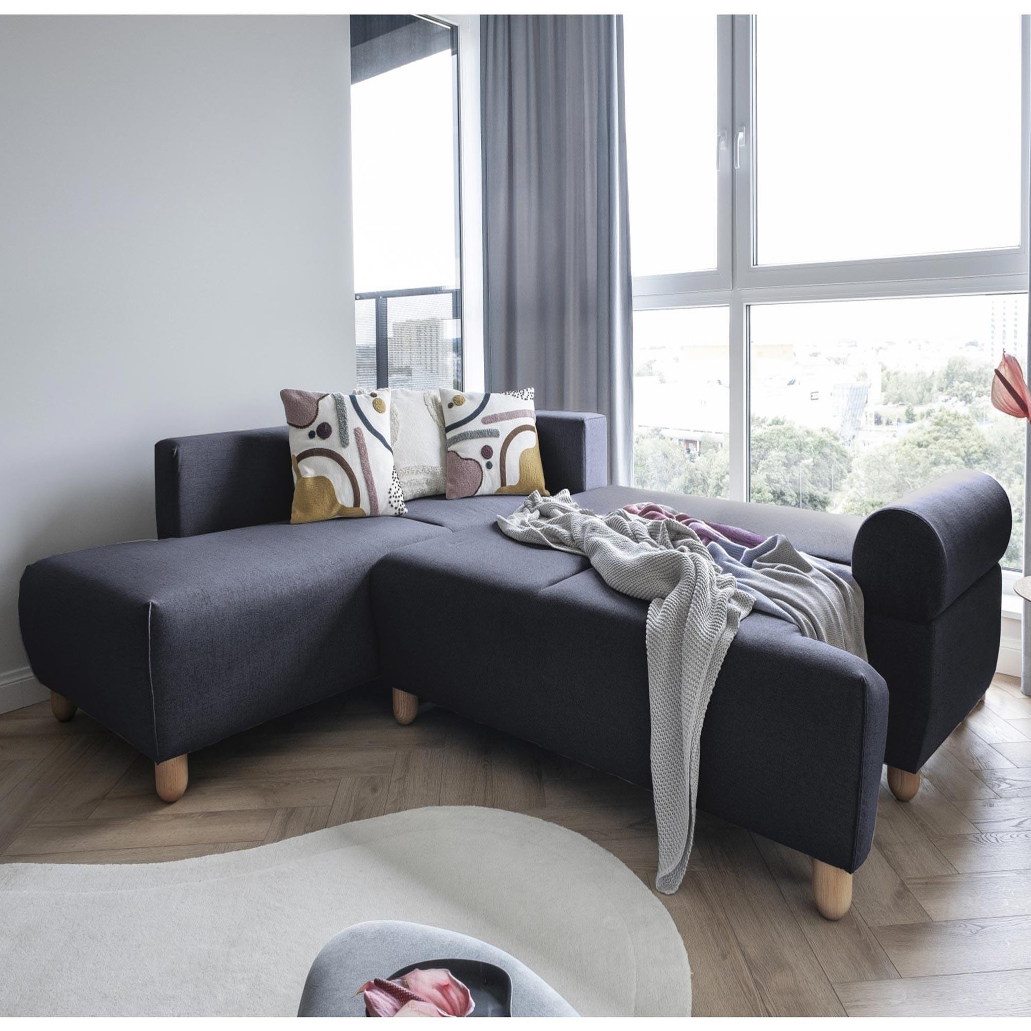 Voir la diapositive 3 : BEST MOBILIER Olli - canapé d'angle droit - convertible - avec coffre - 4 places - en tissu