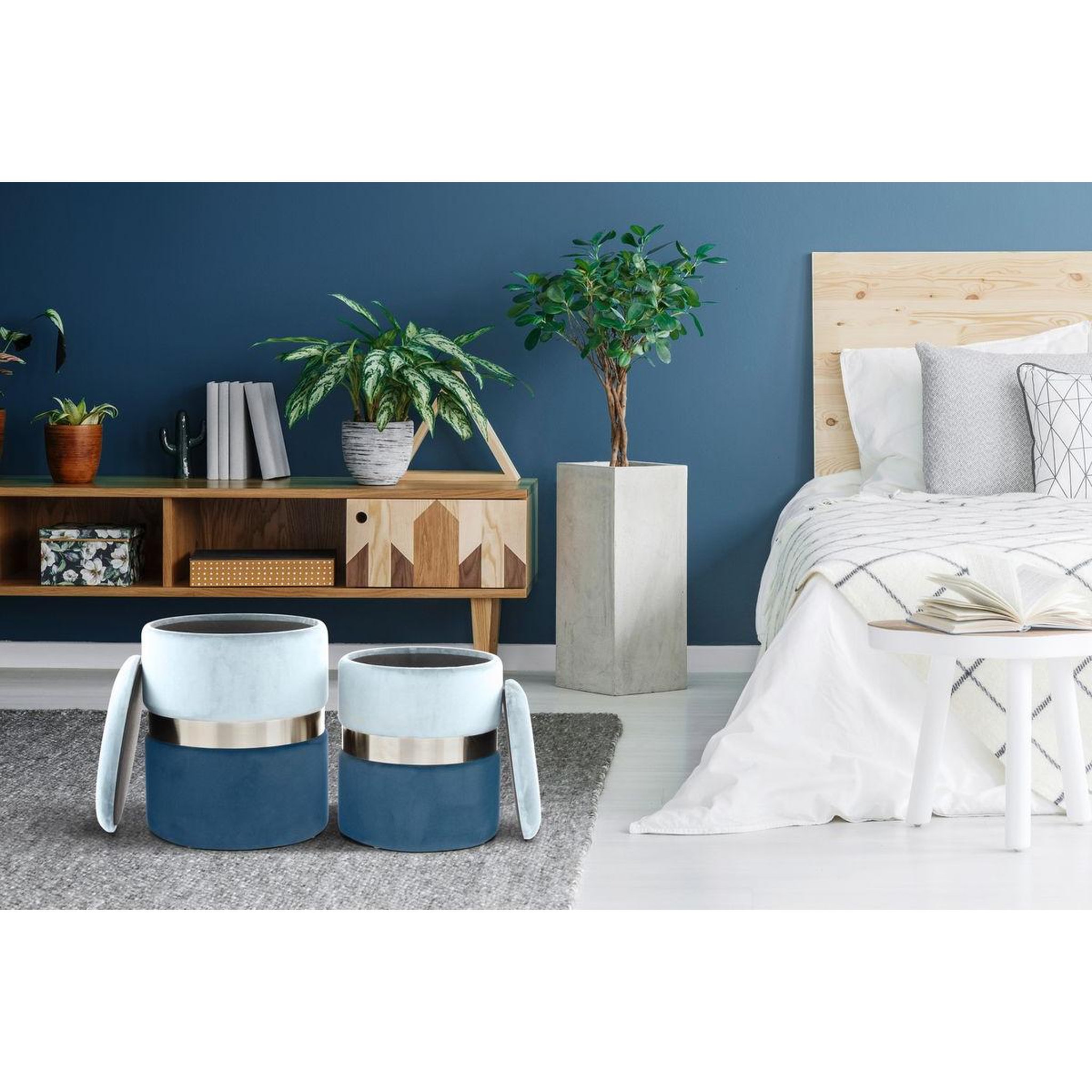 Voir la diapositive 3 : Paris Prix Lot de 2 poufs & coffres de rangement  zora  44cm bleu