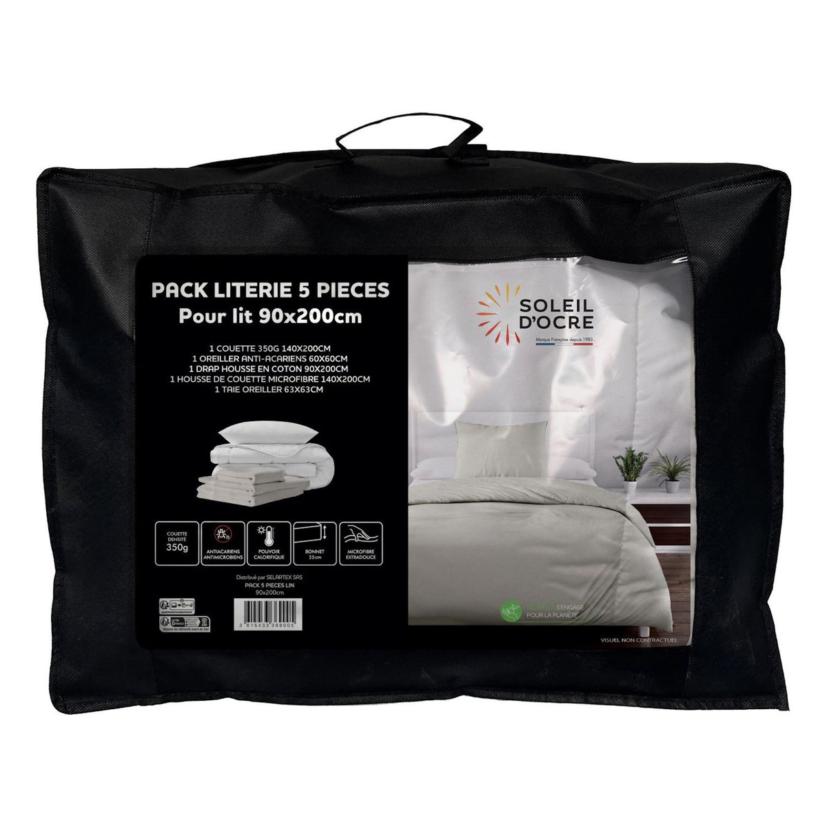 SOLEIL D'OCRE Ensemble couette et parure 5 Pièces BOHEME pour lit en 90x200 cm, par Soleil d'ocre