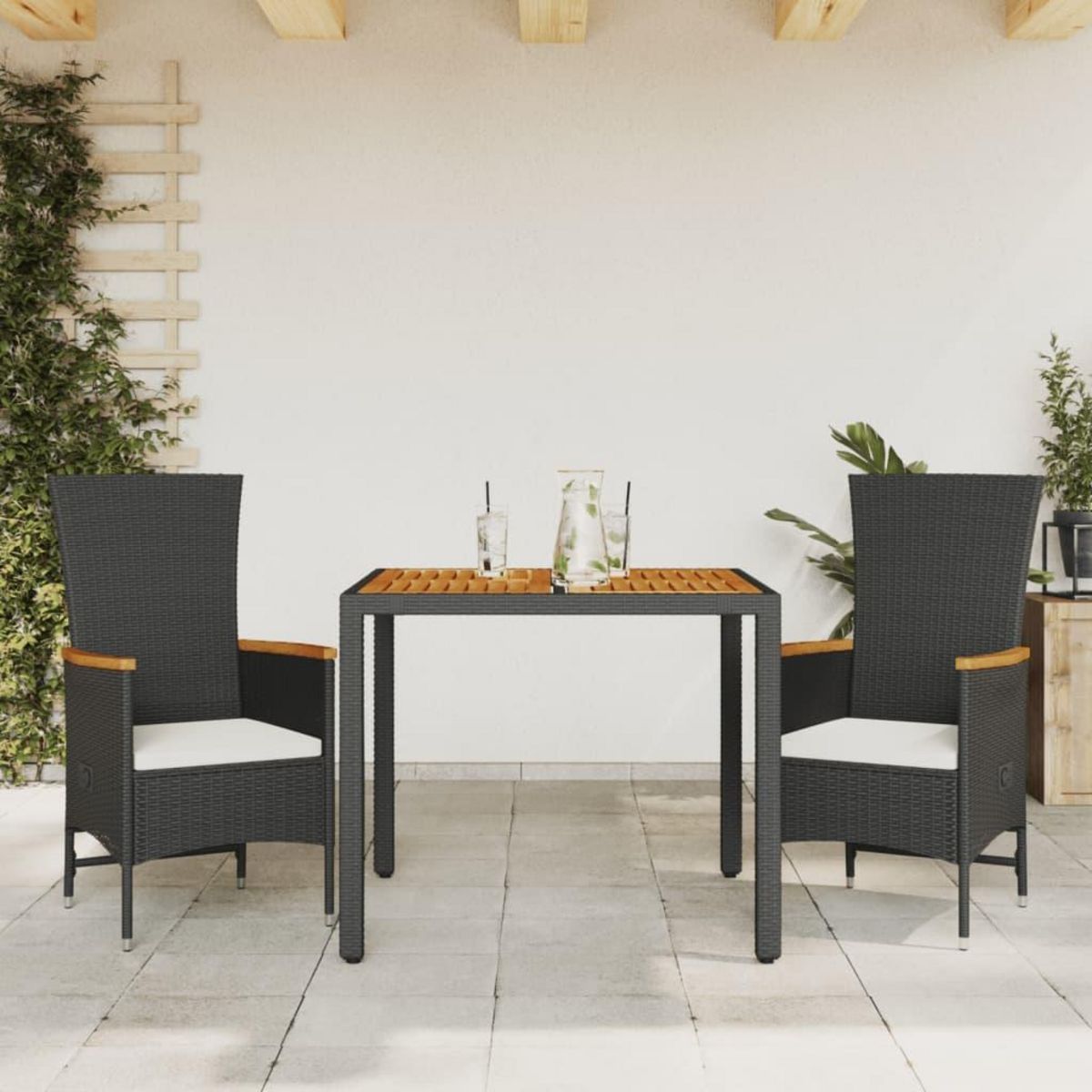 VIDAXL Ensemble a manger de jardin avec coussins 3 pcs Noir