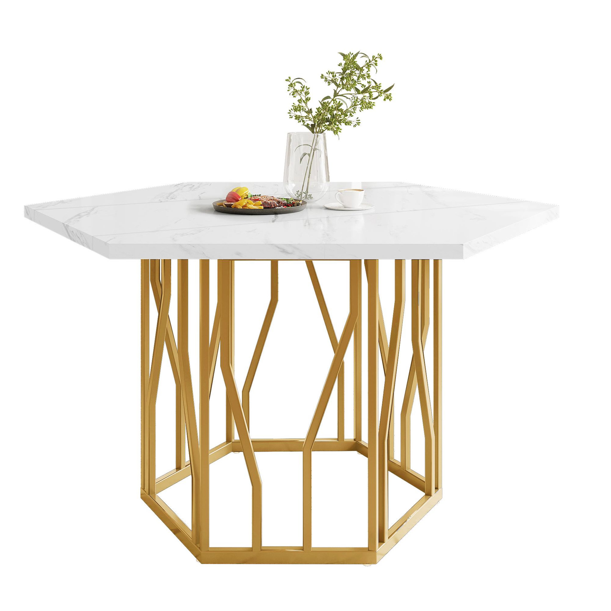 MERAX Table à manger hexagonale. Coloris disponibles : Bicolore