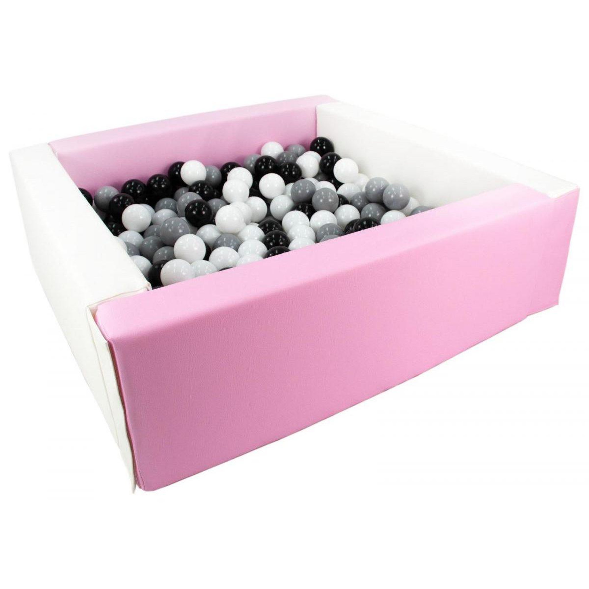VELINDA Piscine à balles carrée avec 300 balles - blanc, rose (pastel)/noir, blanc, gris