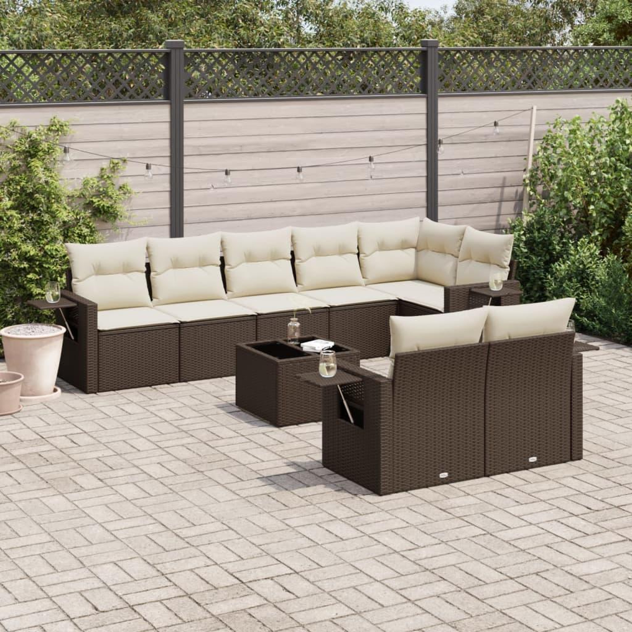 VIDAXL Salon de jardin avec coussins 9 pcs marron resine tressee
