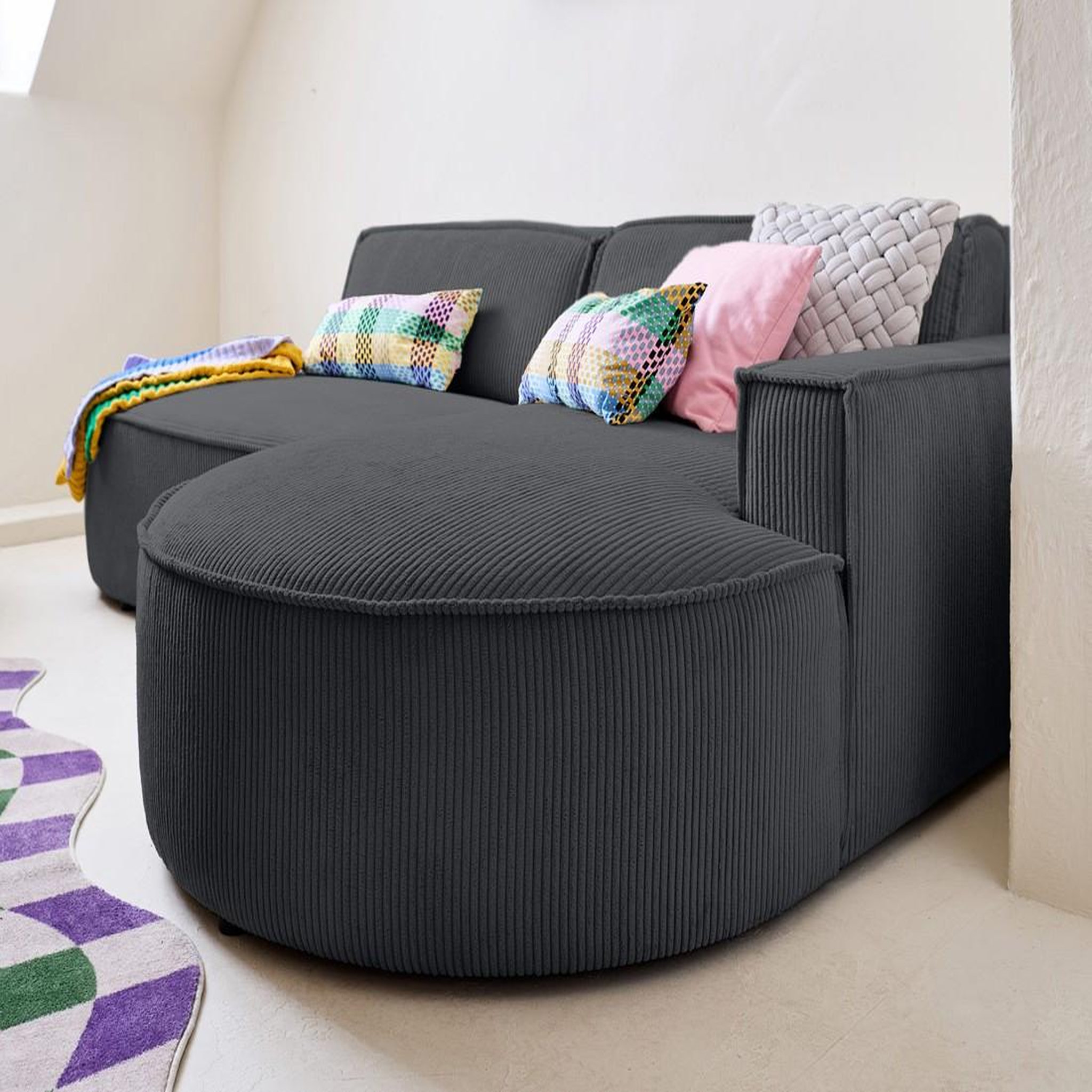 Voir la diapositive 3 : LISA DESIGN Spiaggia - canapé d'angle droit - forme arrondie - 4 places - en velours côtelé