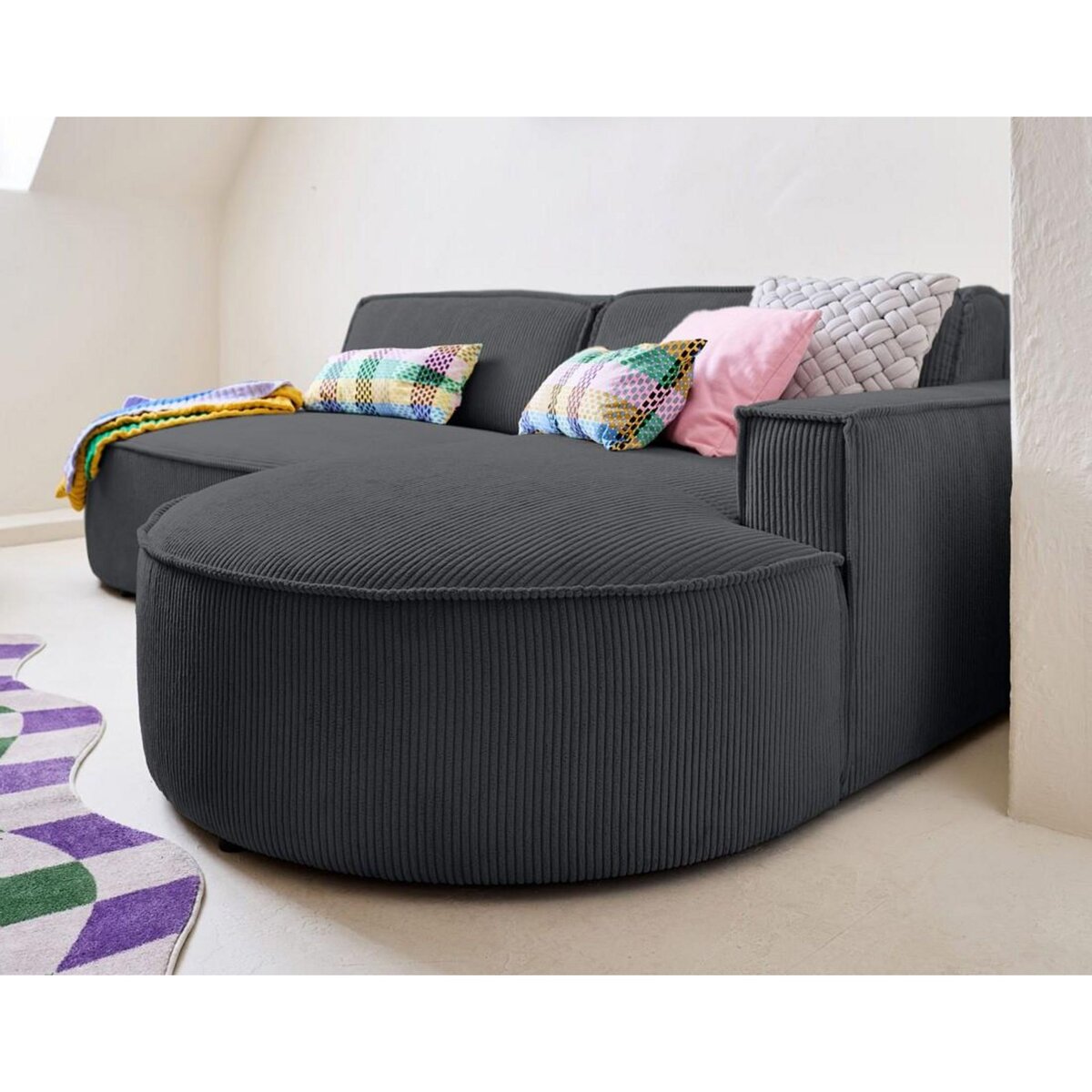 LISA DESIGN Spiaggia - canapé d'angle droit - forme arrondie - 4 places - en velours côtelé