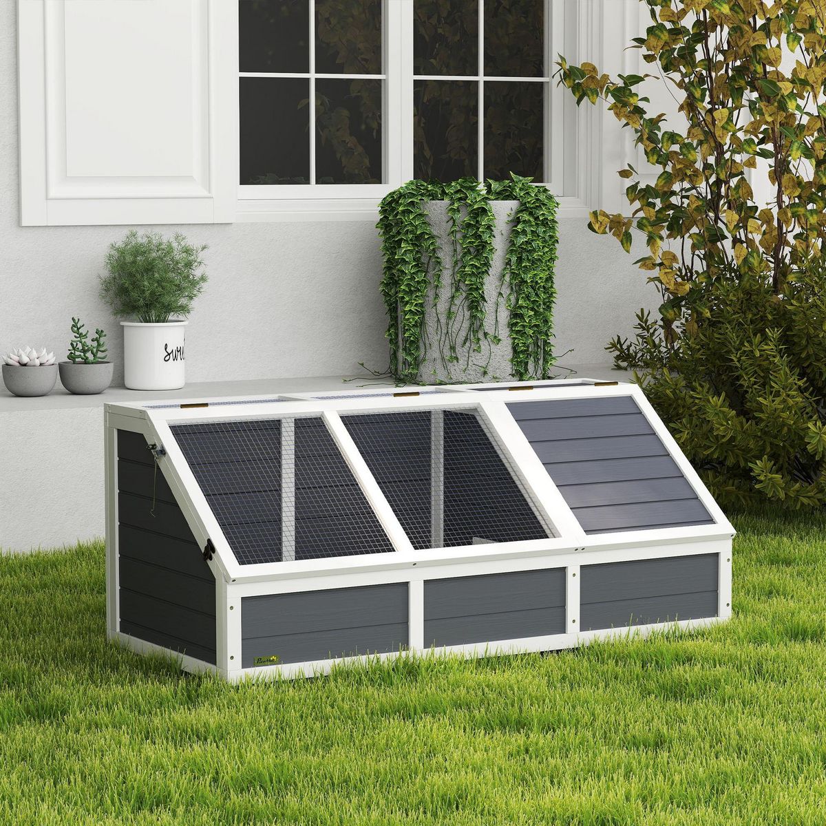 PAWHUT Maison enclos pour tortues - espace niche et enclos - porte haute verrouillable - bois blanc gris