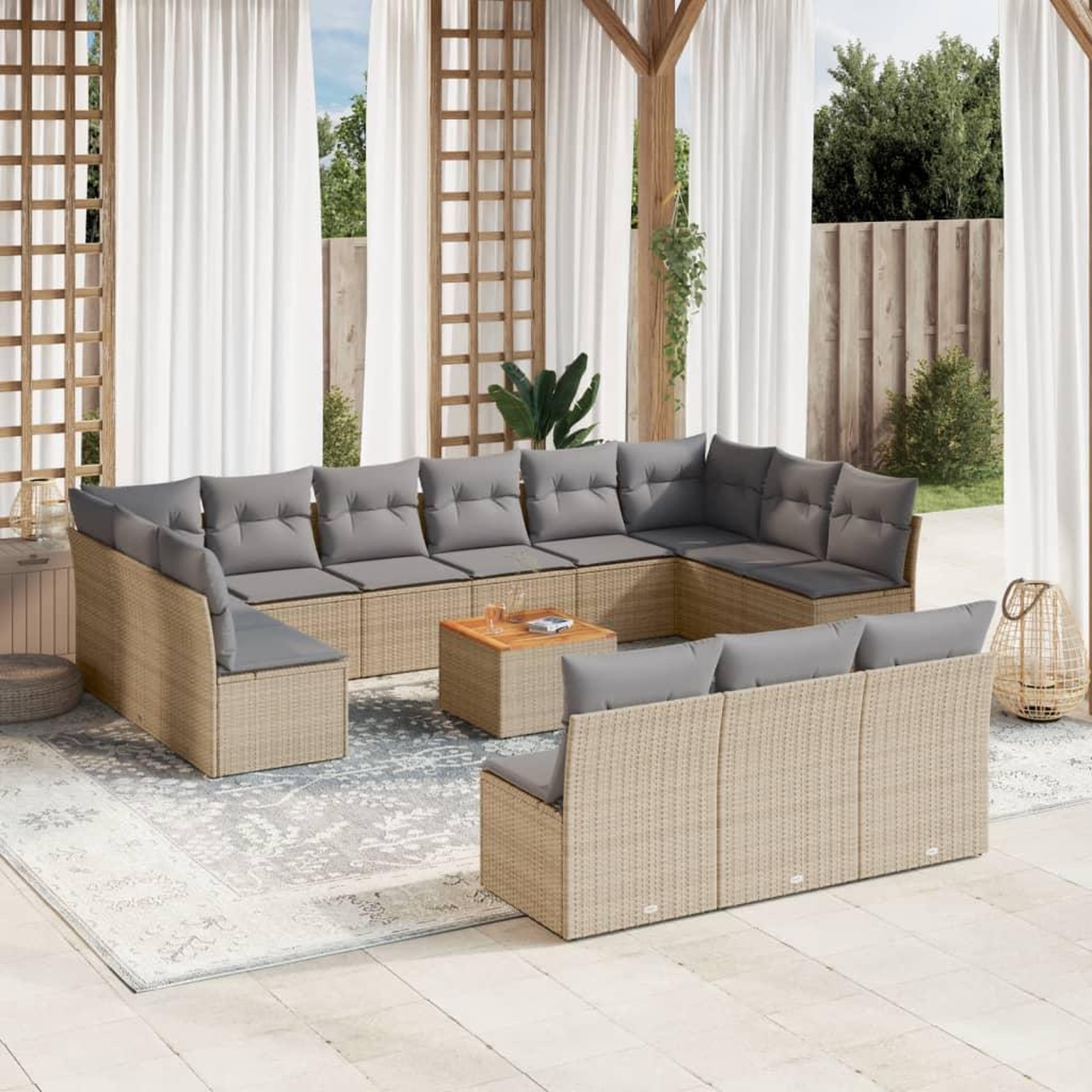 VIDAXL Salon de jardin et coussins 14 pcs melange beige resine tressee
