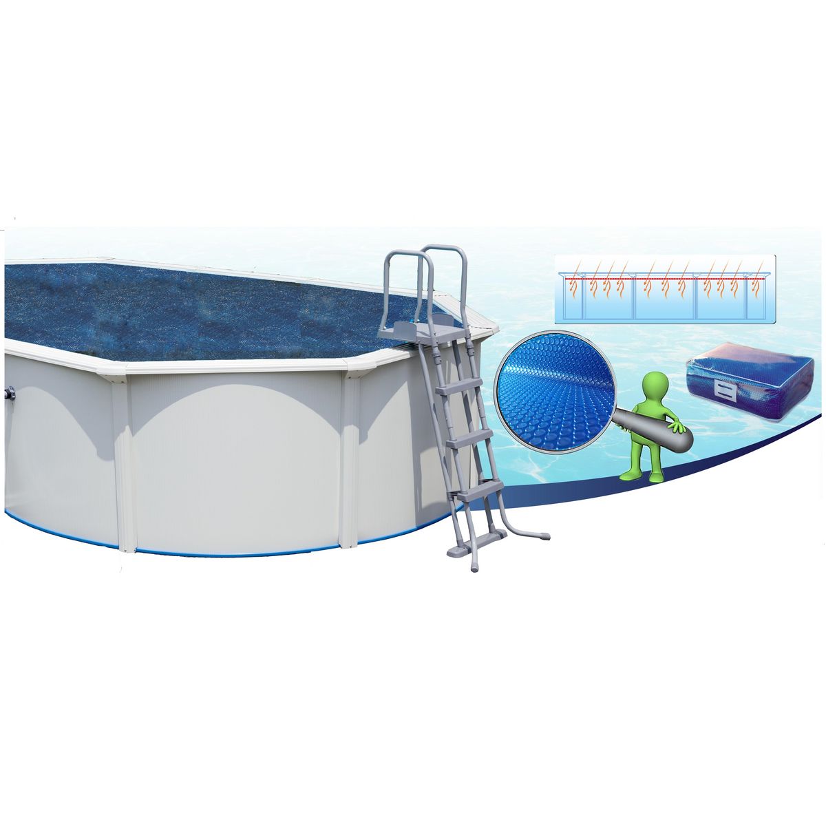 BESTWAY Bâche à bulles pour piscine acier ovale - 5 x 3,60 m