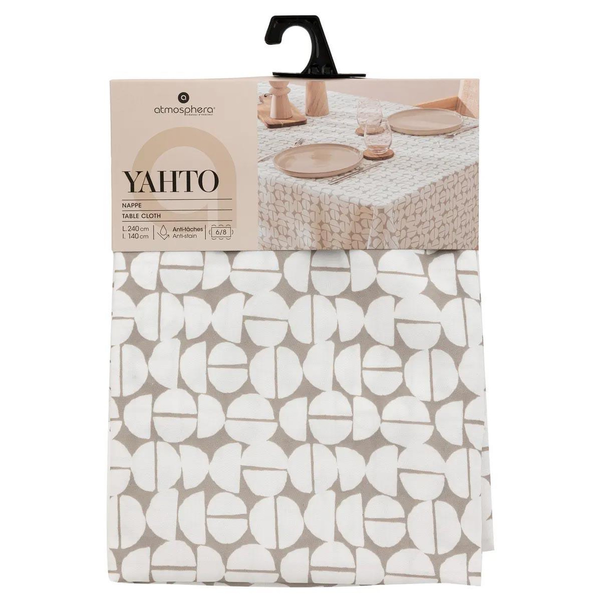 Voir la diapositive 4 : ATMOSPHERA Nappe antitache imprimé  yahto  140x240cm beige
