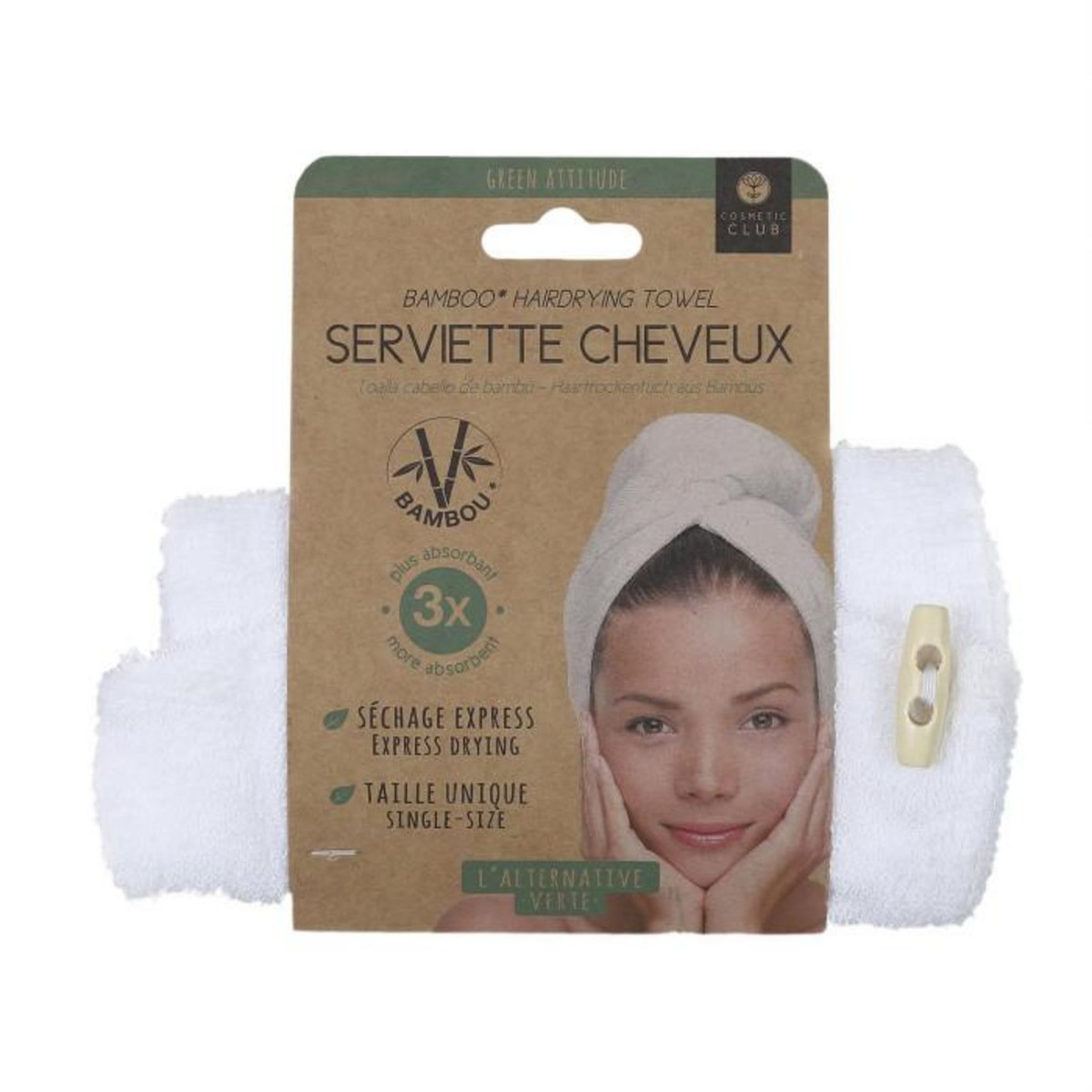 Paris Prix Serviette pour Cheveux  Bambou  22x52cm Blanc