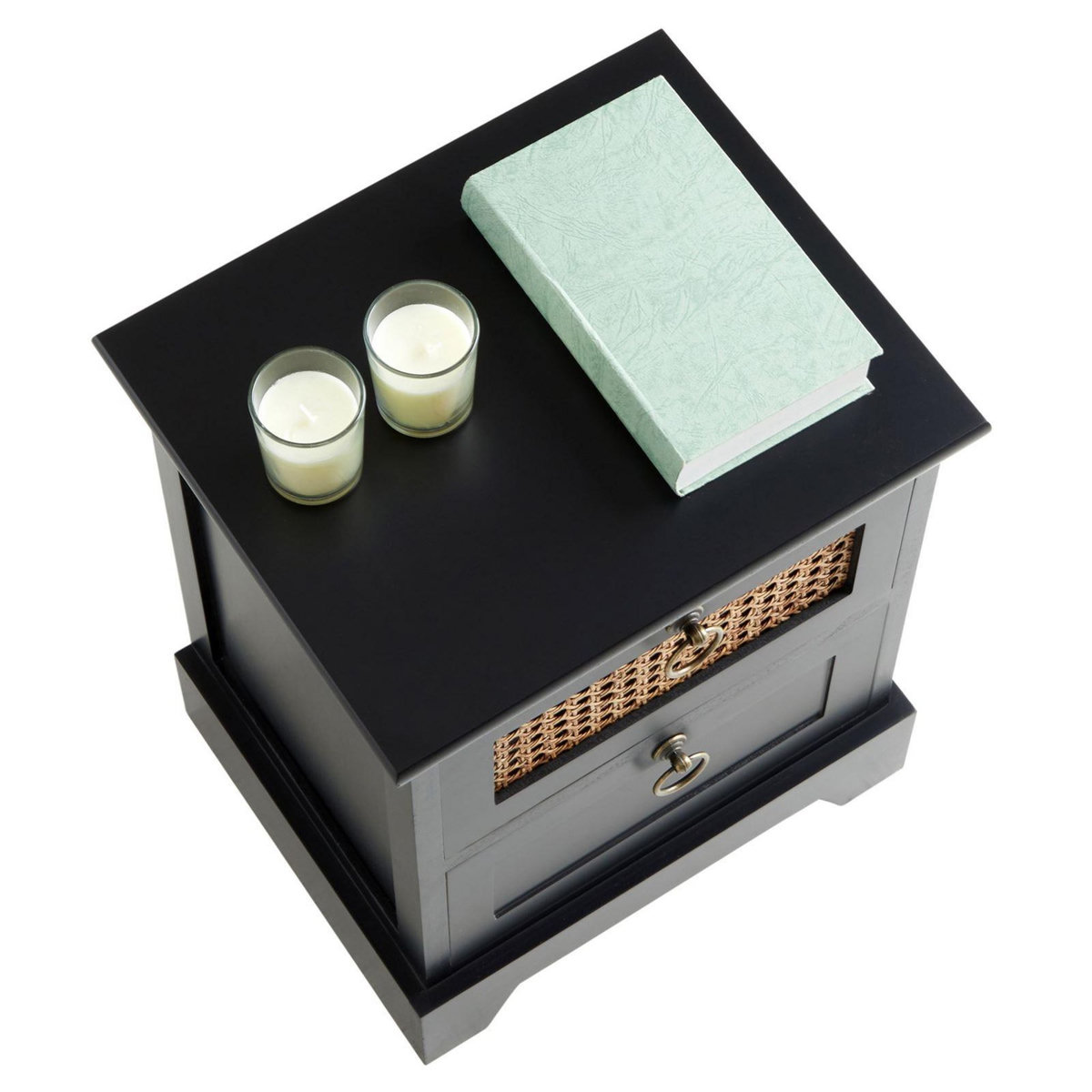 IDIMEX Table de chevet PADMA 2 tiroirs, en bois et rotin