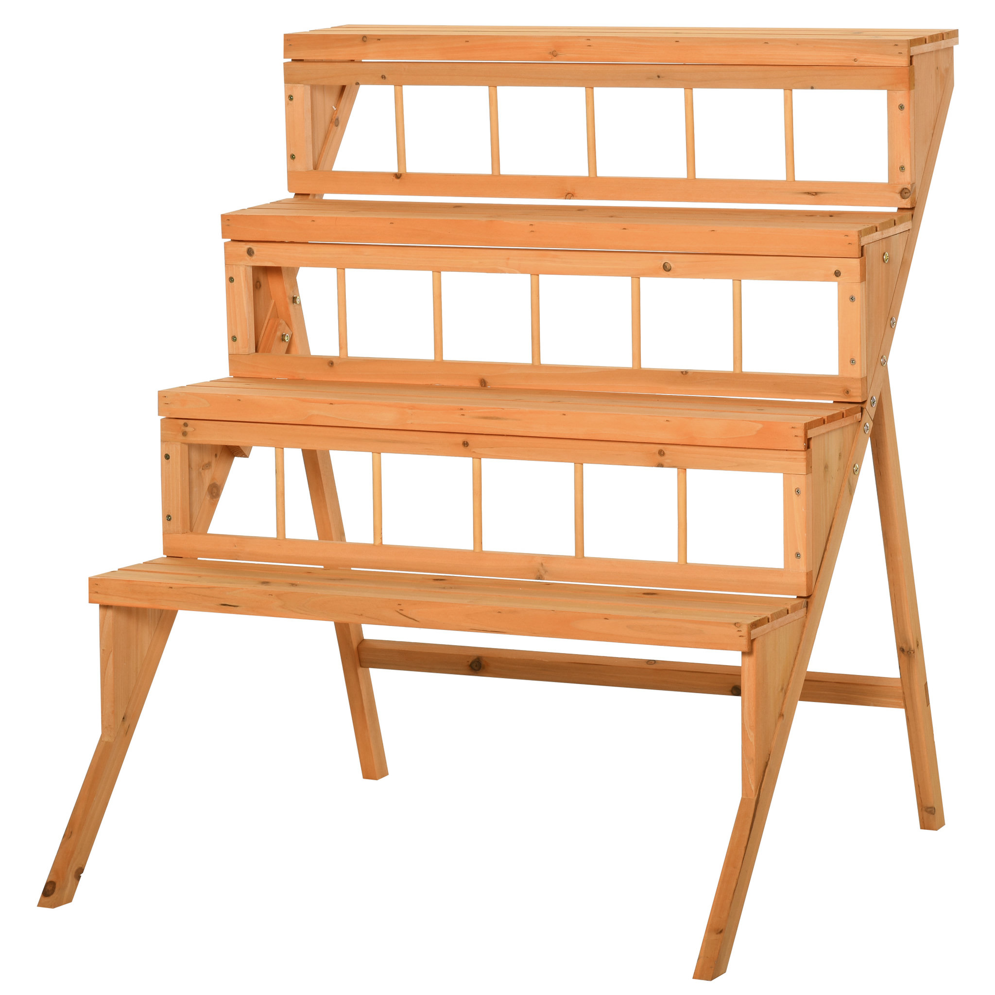 Voir la diapositive 1 : OUTSUNNY Étagère échelle à fleurs en bois - porte plante bois 4 étagères - bois sapin pré-huilé