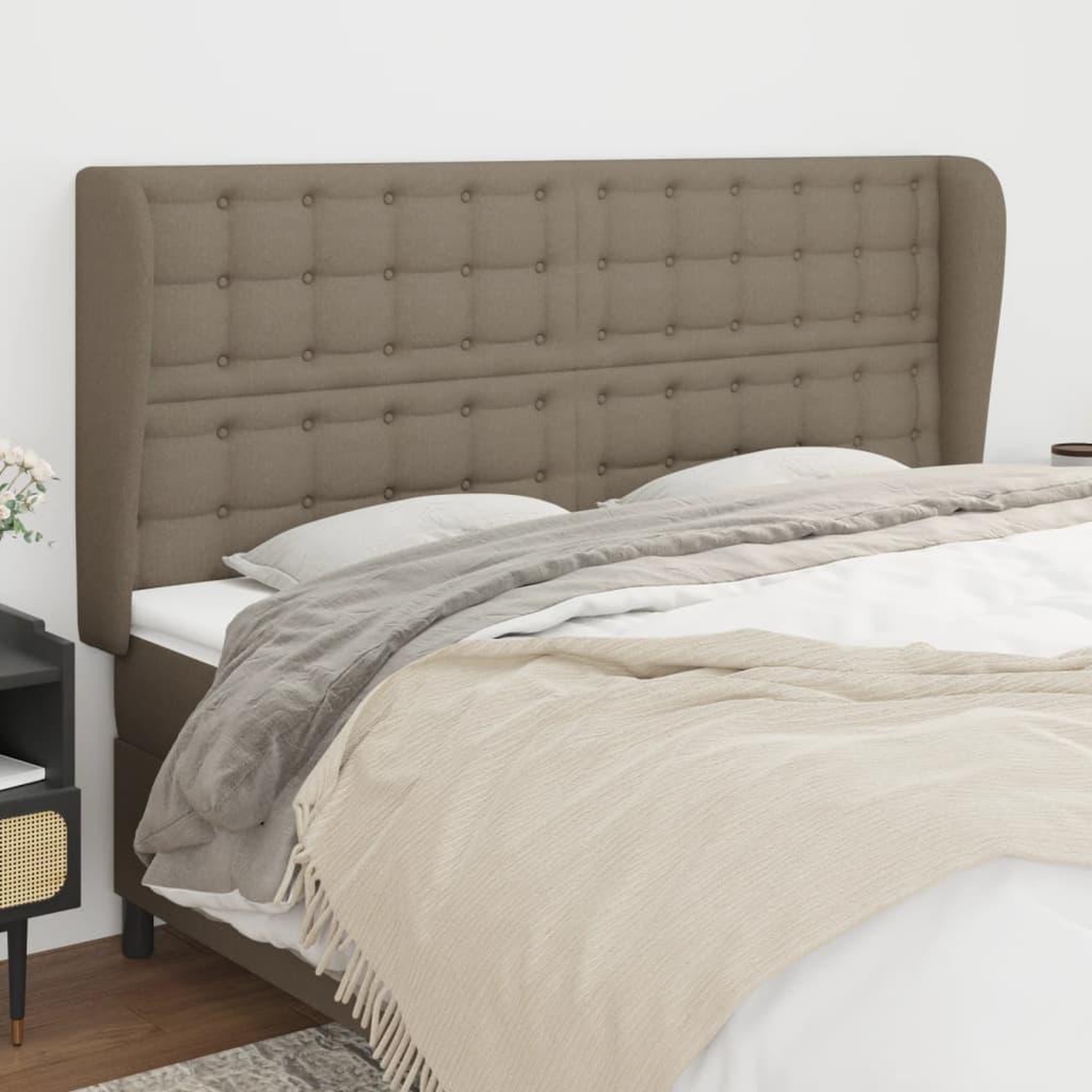 Voir la diapositive 1 : VIDAXL Tete de lit avec oreilles Taupe 163x23x118/128 cm Tissu