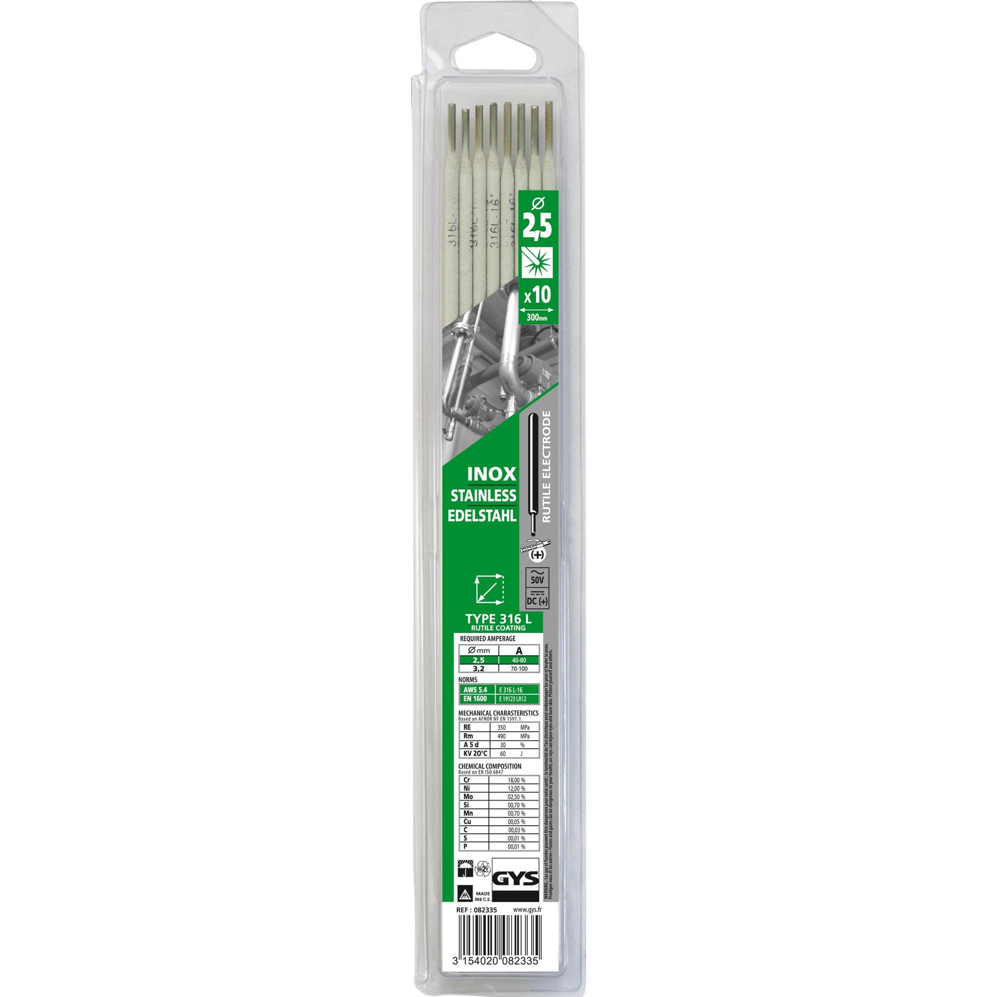 GYS 10 électrodes inox 316l ø 2,5 - brochable