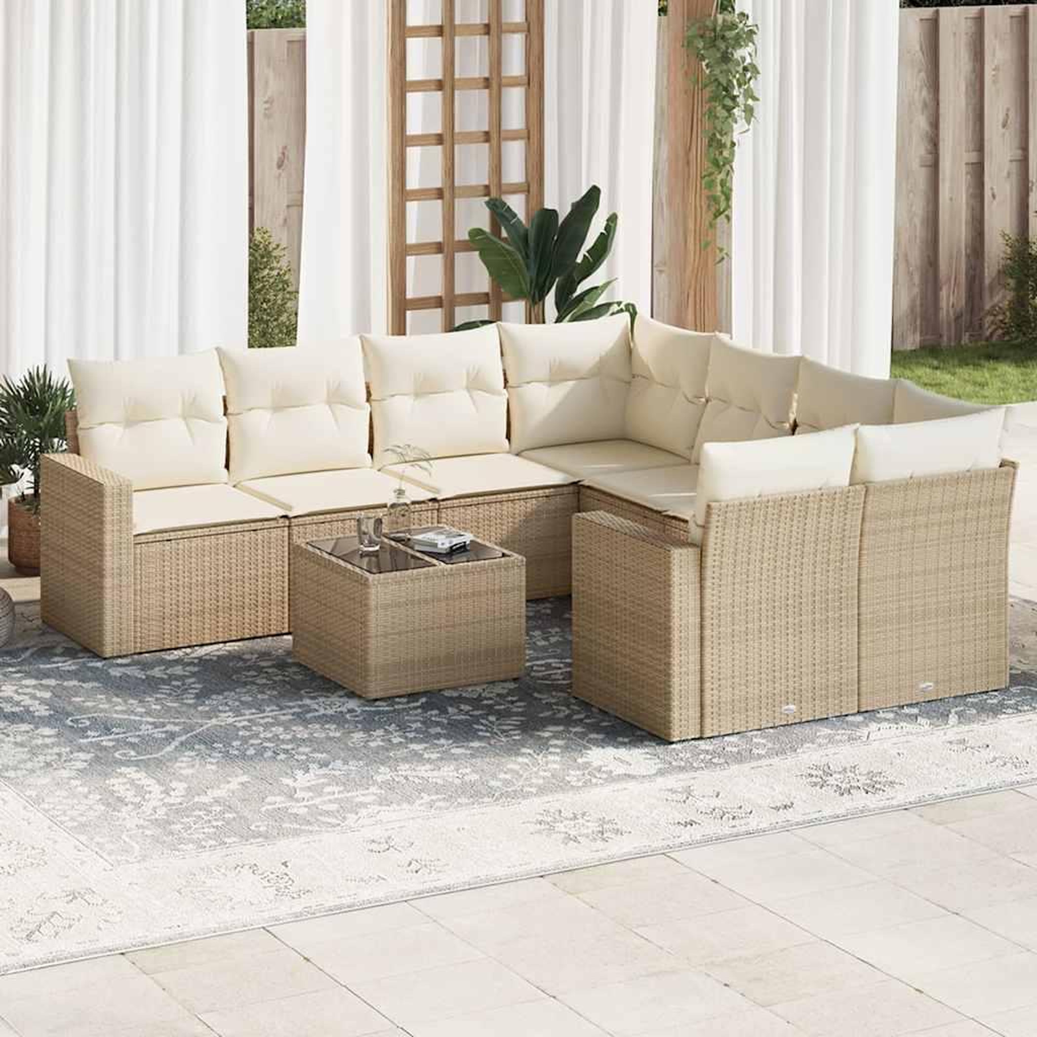 VIDAXL Salon de jardin avec coussins 9 pcs beige resine tressee