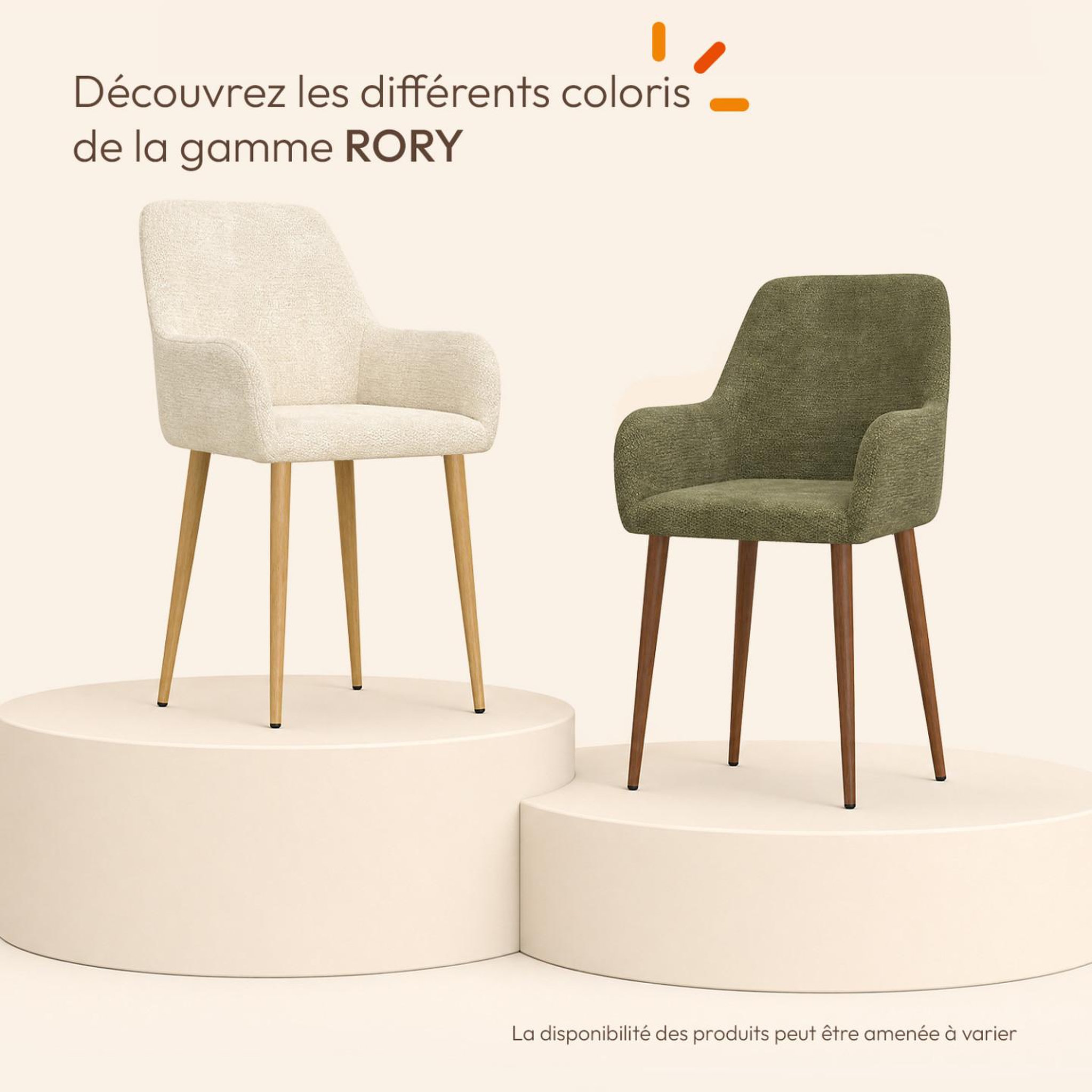 Voir la diapositive 6 : ID MARKET Lot de 4 chaises rory en tissu chenille beige pour salle à manger