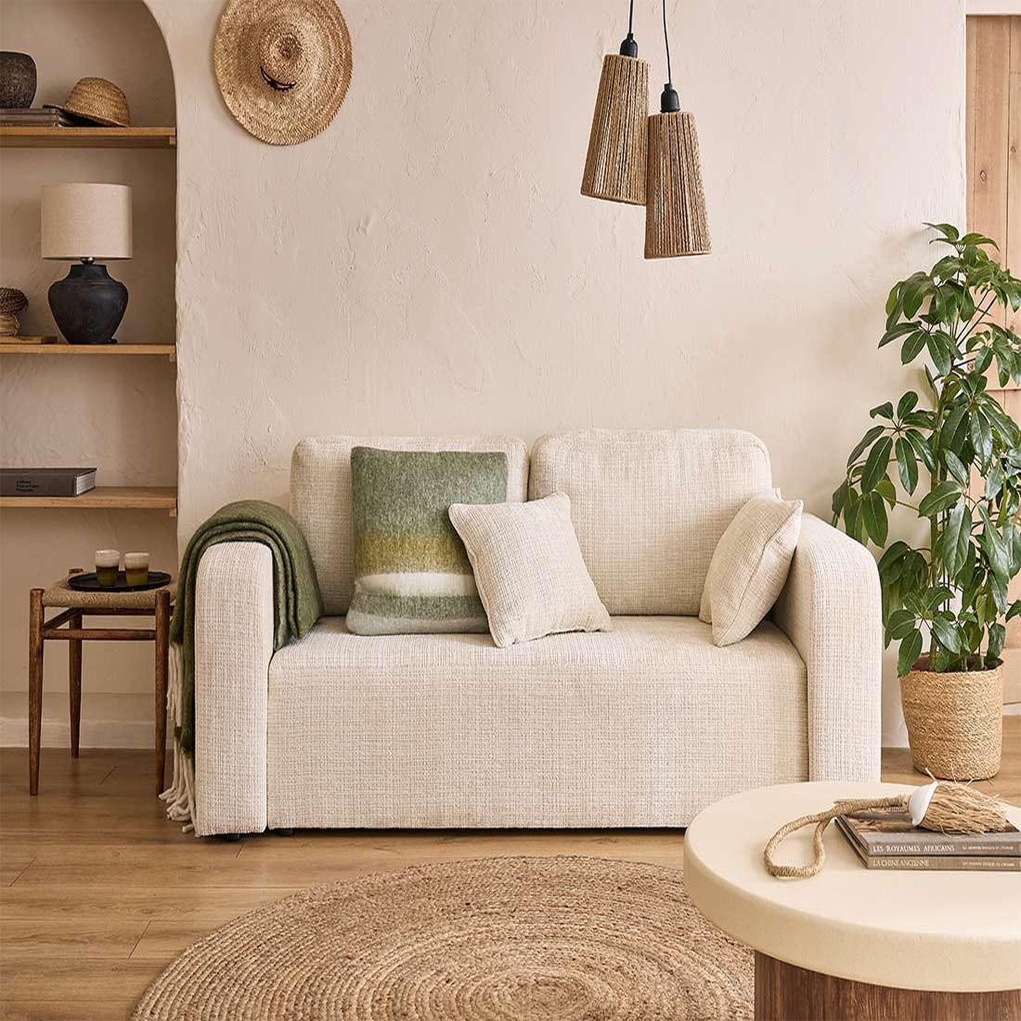 BEST MOBILIER Miro - canapé droit 2 places - en velours texturé. Coloris disponibles : Vert, Violet, Gris, Beige, Orange, Bleu