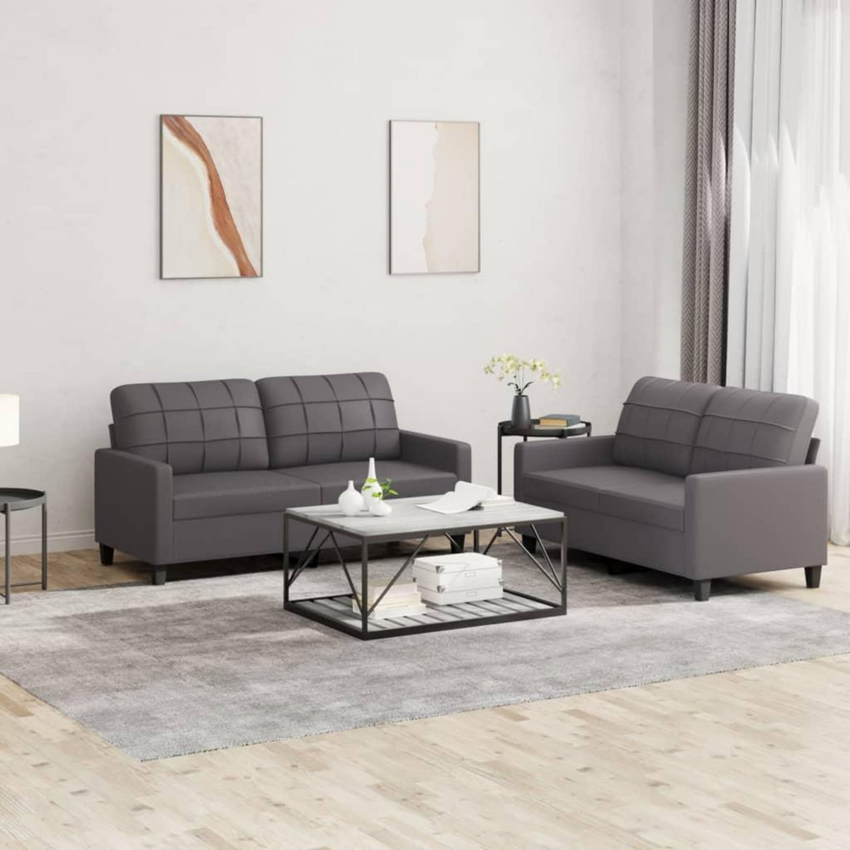 VIDAXL Ensemble de canapes 2 pcs avec coussins Gris Similicuir