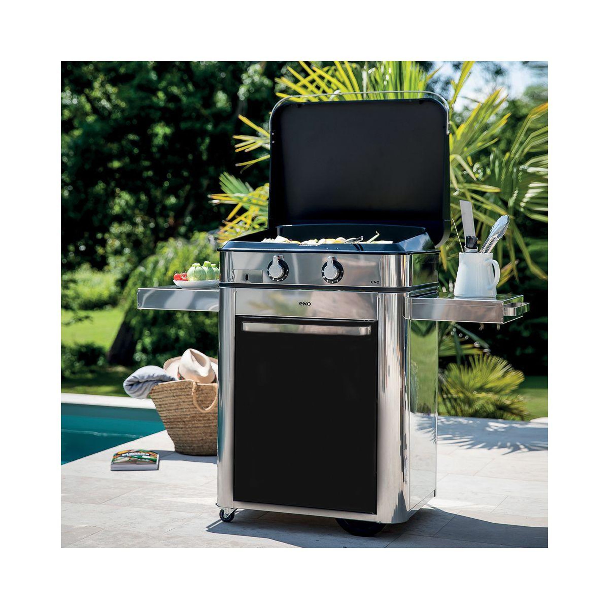 Voir la diapositive 3 : Eno Plancha gaz combo enosign 65 inox et noir sur chariot, 56x40 cm