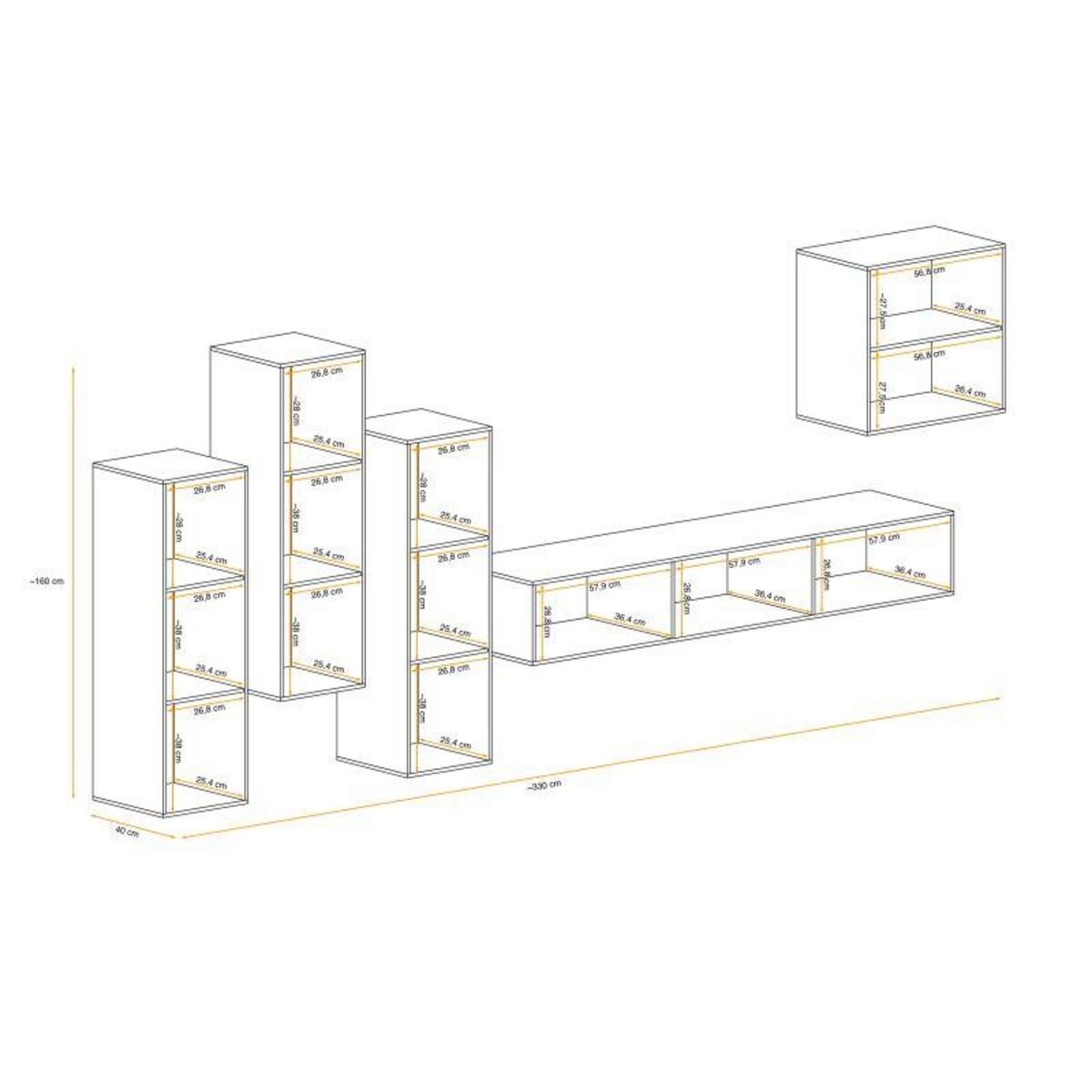 Paris Prix Meuble TV Mural Design  Switch III  330cm Gris & Noir